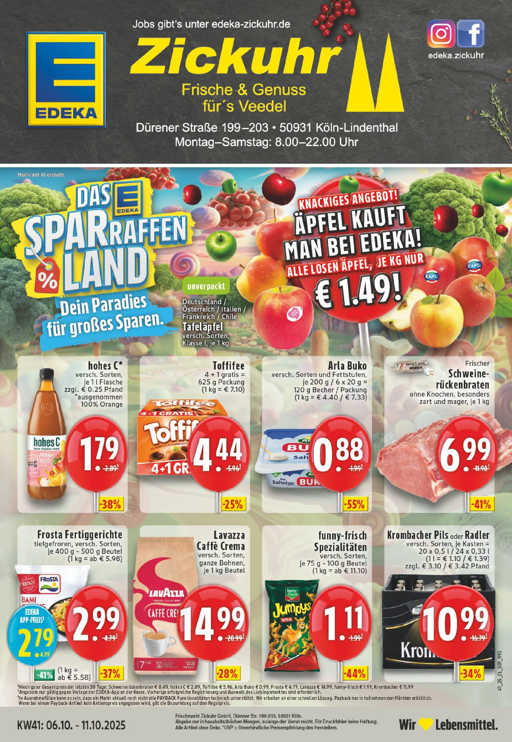 Edeka prospekt Köln-Lindenthal	 (ab 06.10.2025) » Angebote Online | Seite: 1 | Produkte: Äpfel, Hohes c, Chips, Uhr