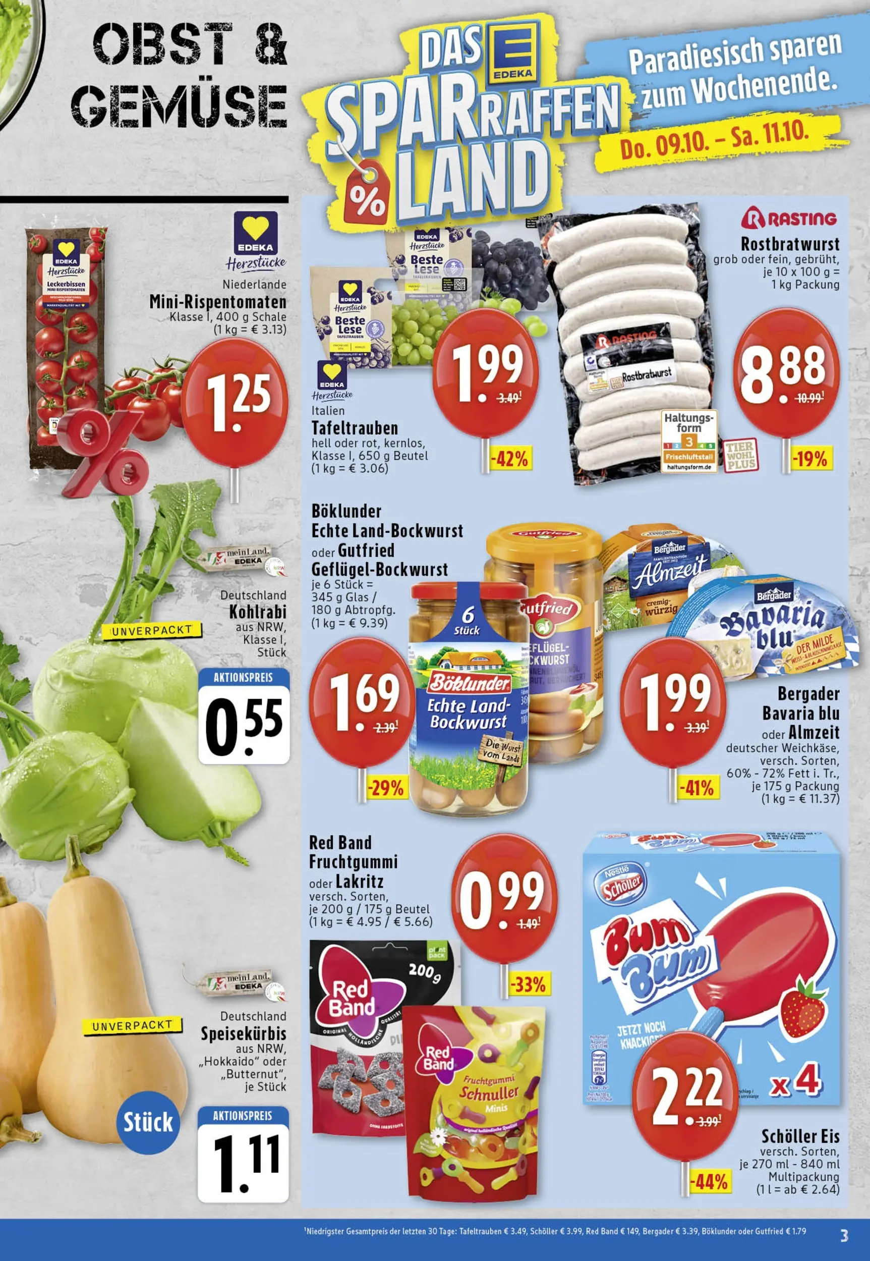 Edeka prospekt Köln	 (ab 06.10.2025) » Angebote Online | Seite: 3 | Produkte: Bockwurst, Kohlrabi, Gemüse, Obst
