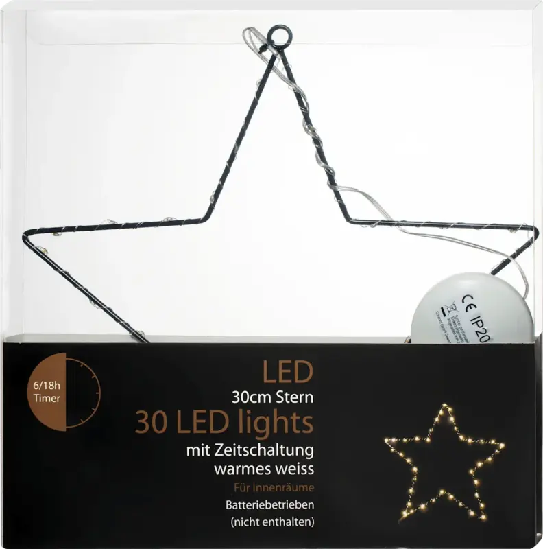 Dekorieren & Einrichten LED Metallstern, schwarz, warmweiß (30er)