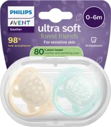PHILIPS AVENT Schnuller ultra soft, forest friends Silikon, creme/mint, 0-6 Monate