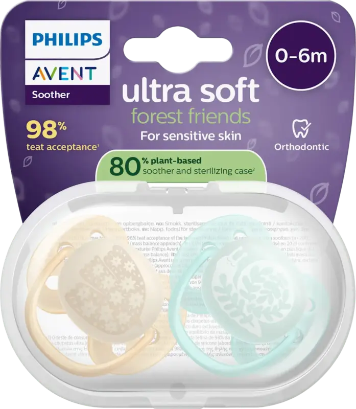 PHILIPS AVENT Schnuller ultra soft, forest friends Silikon, creme/mint, 0-6 Monate