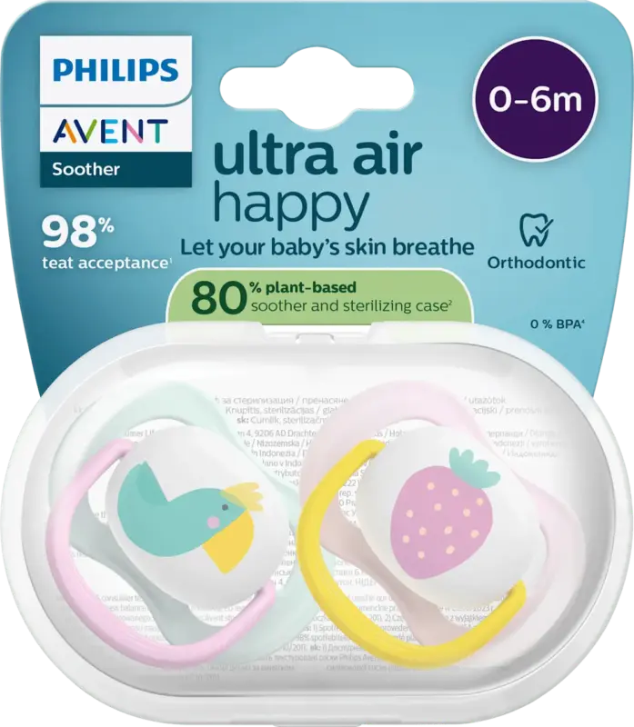 PHILIPS AVENT Schnuller ultra air happy Silikon, rosa/mint, 0-6 Monate