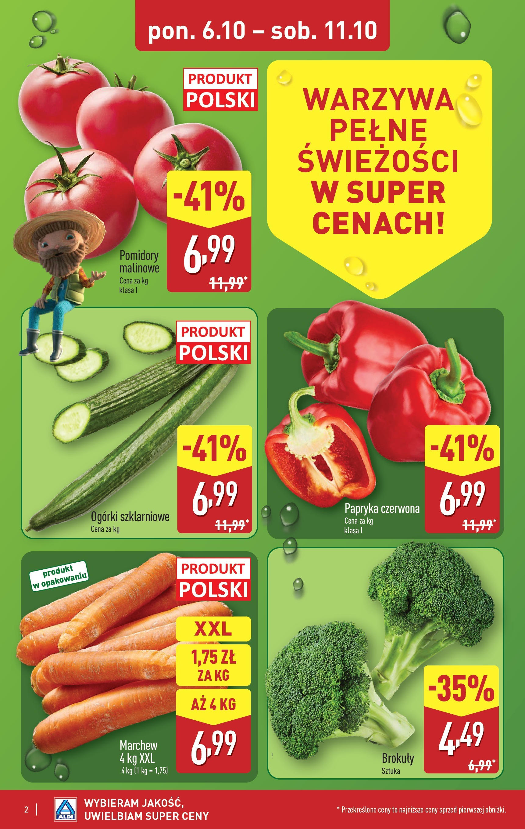 Aldi Gazetka od 06.10.2025 - Ulotka PDF, promocje | Strona: 2 | Produkty: Papryka czerwona, Pomidory, Ogórki, Warzywa
