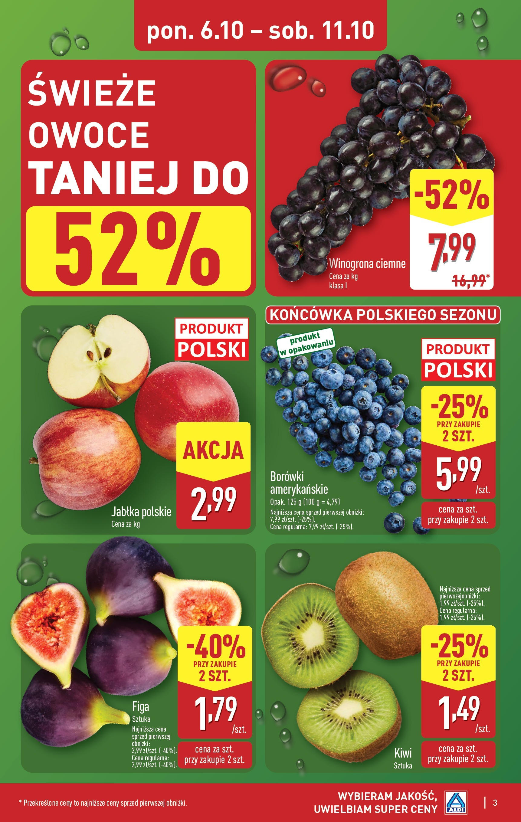 Aldi Gazetka od 06.10.2025 - Ulotka PDF, promocje | Strona: 3 | Produkty: Winogrona, Jabłka, Kiwi, Owoce