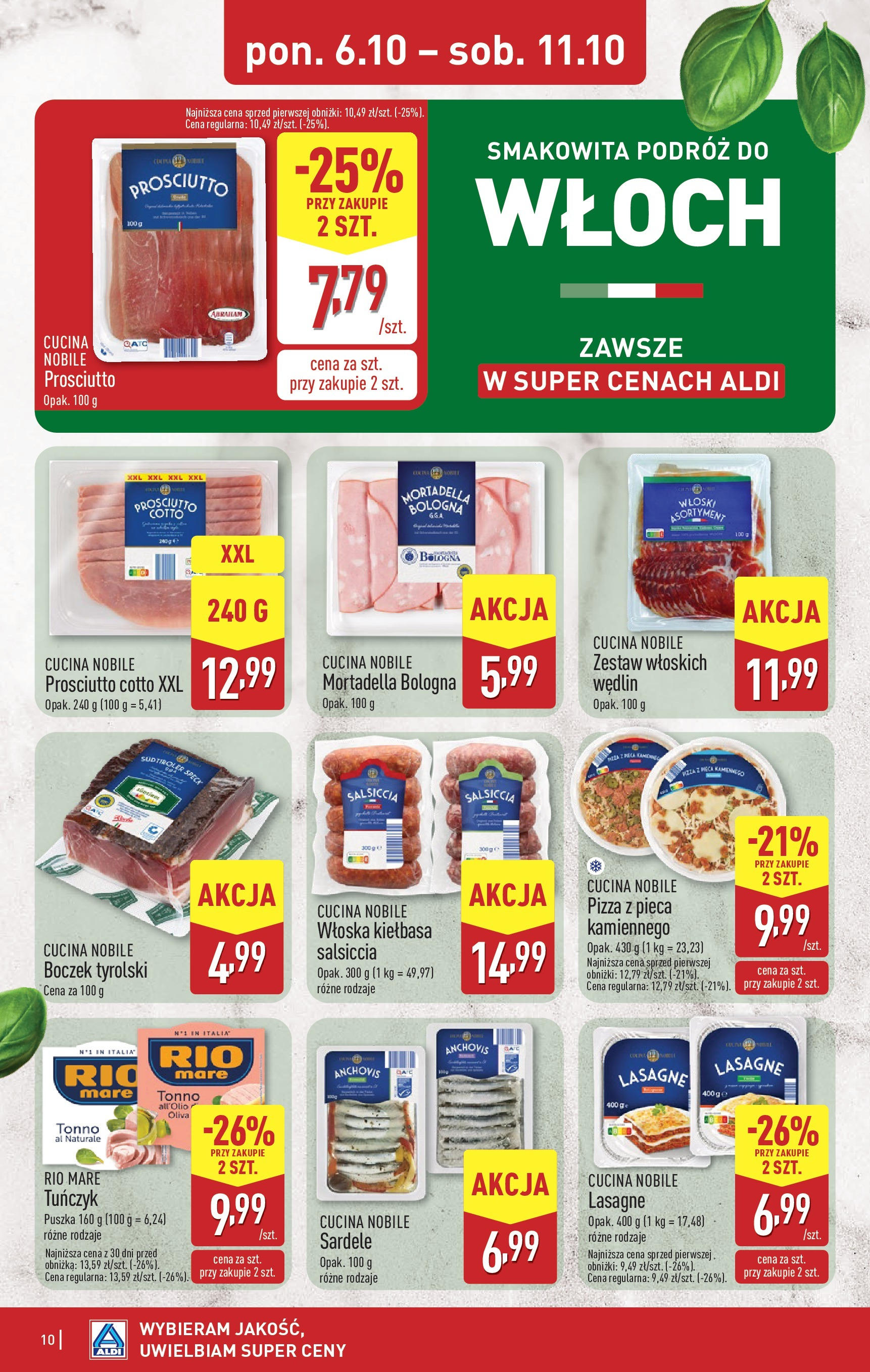 Aldi Gazetka od 06.10.2025 - Ulotka PDF, promocje | Strona: 10 | Produkty: Lasagne, Tuńczyk, Boczek, Pizza
