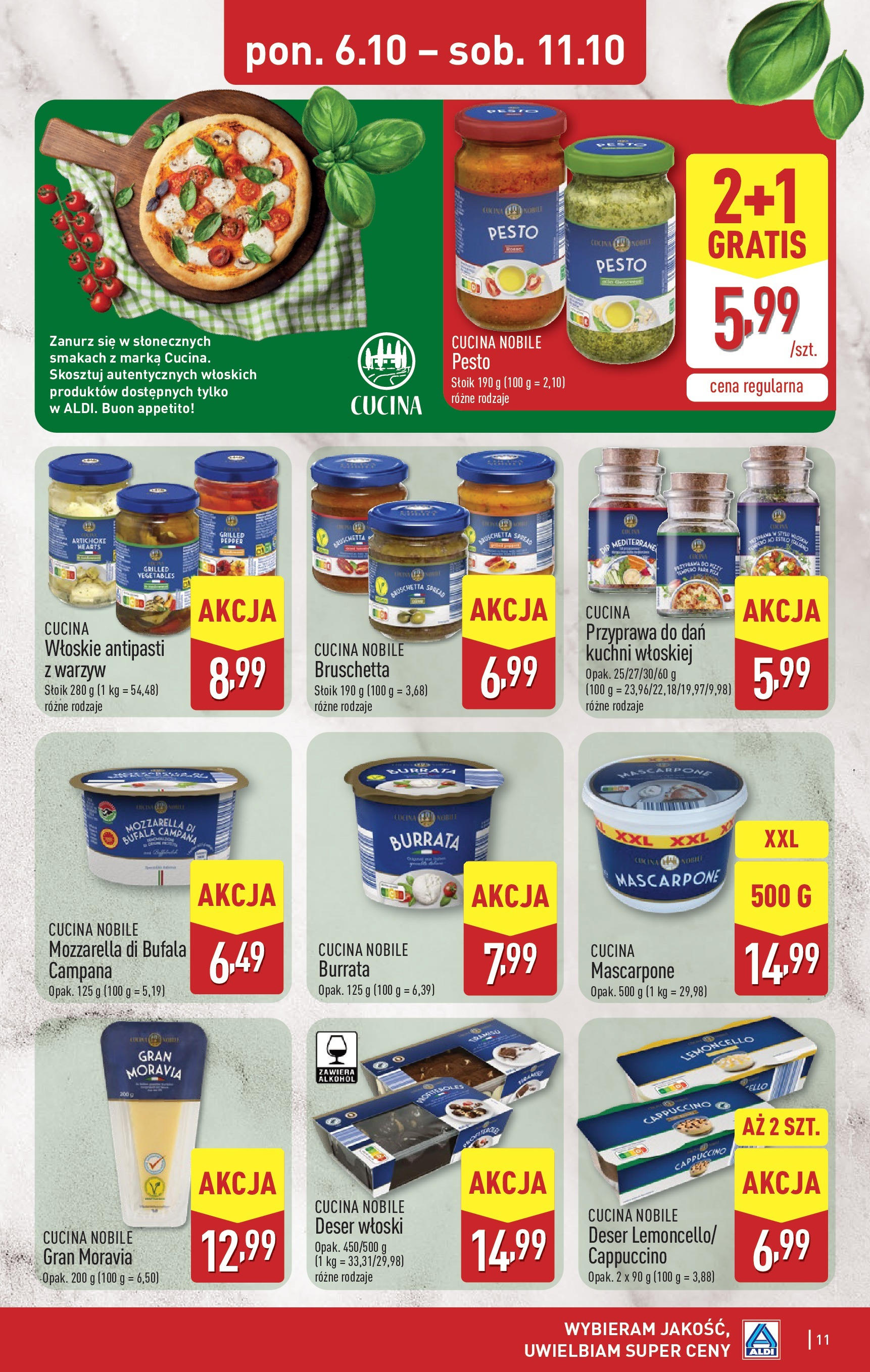 Aldi Gazetka od 06.10.2025 - Ulotka PDF, promocje | Strona: 11 | Produkty: Mozzarella di bufala, Bruschetta, Pesto, Mozzarella