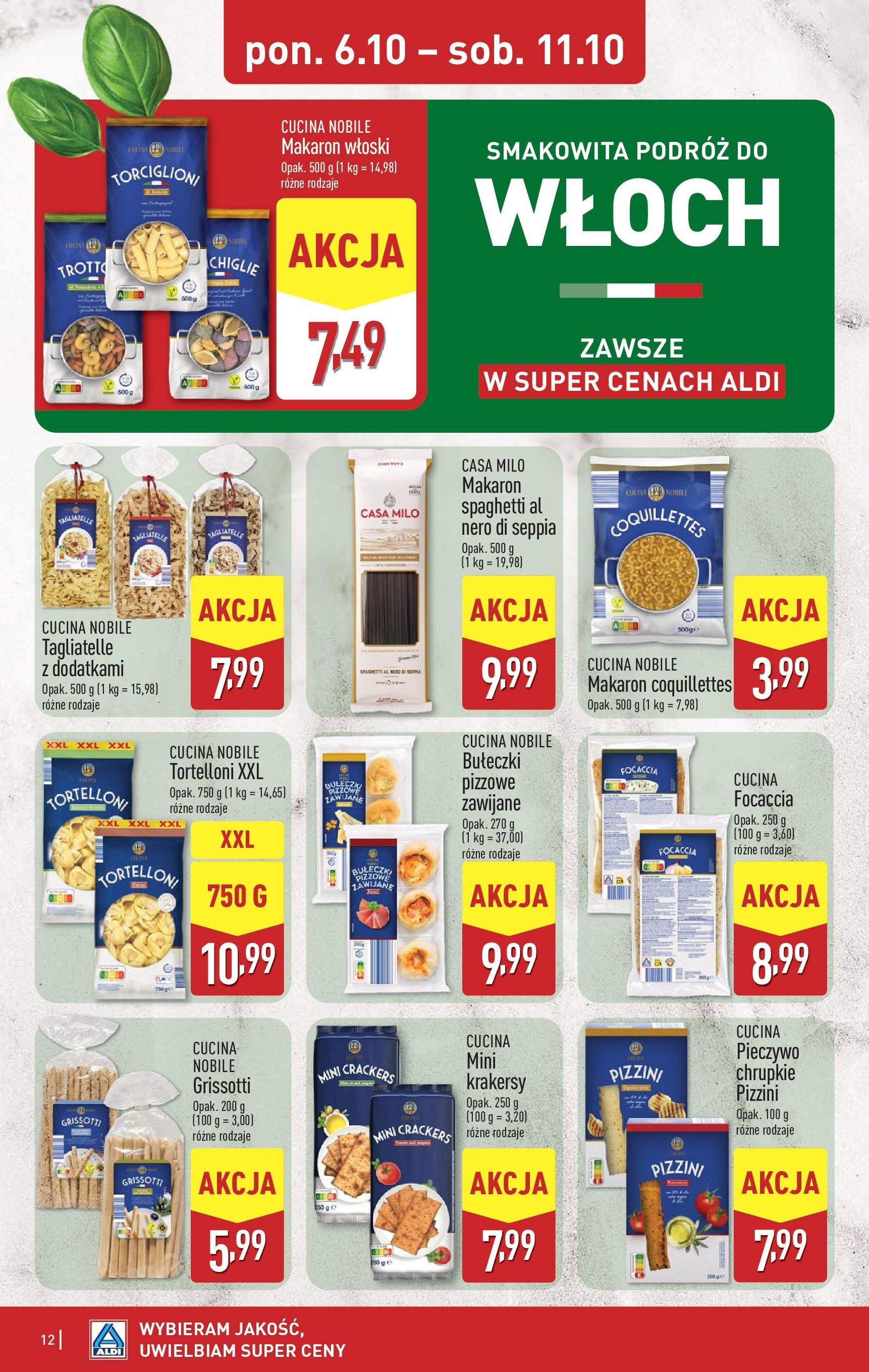 Aldi Gazetka od 06.10.2025 - Ulotka PDF, promocje | Strona: 12 | Produkty: Pieczywo, Krakersy, Tagliatelle, Makaron