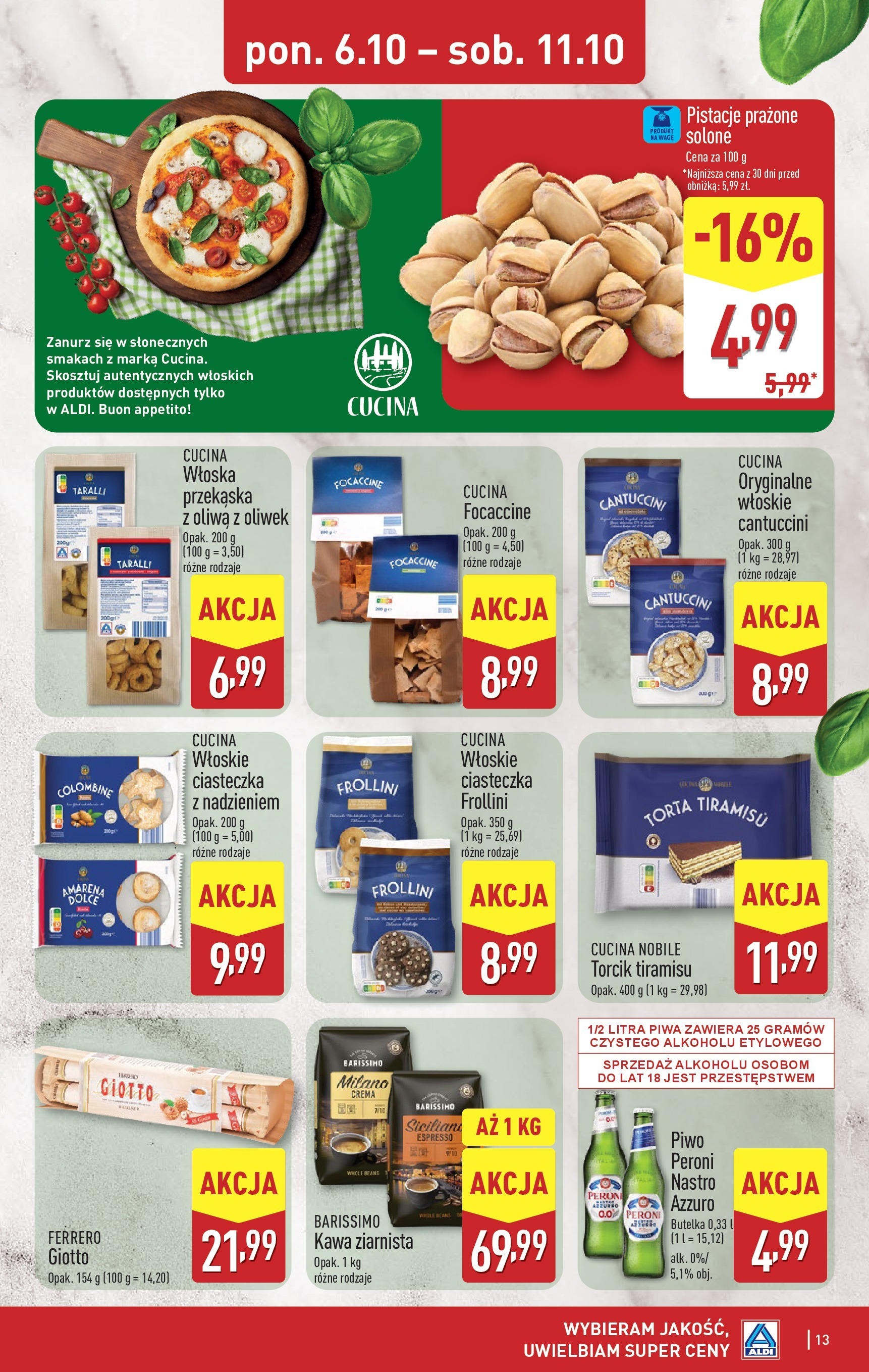 Aldi Gazetka od 06.10.2025 - Ulotka PDF, promocje | Strona: 13 | Produkty: Oliwa z oliwek, Tiramisu, Cantuccini, Kawa