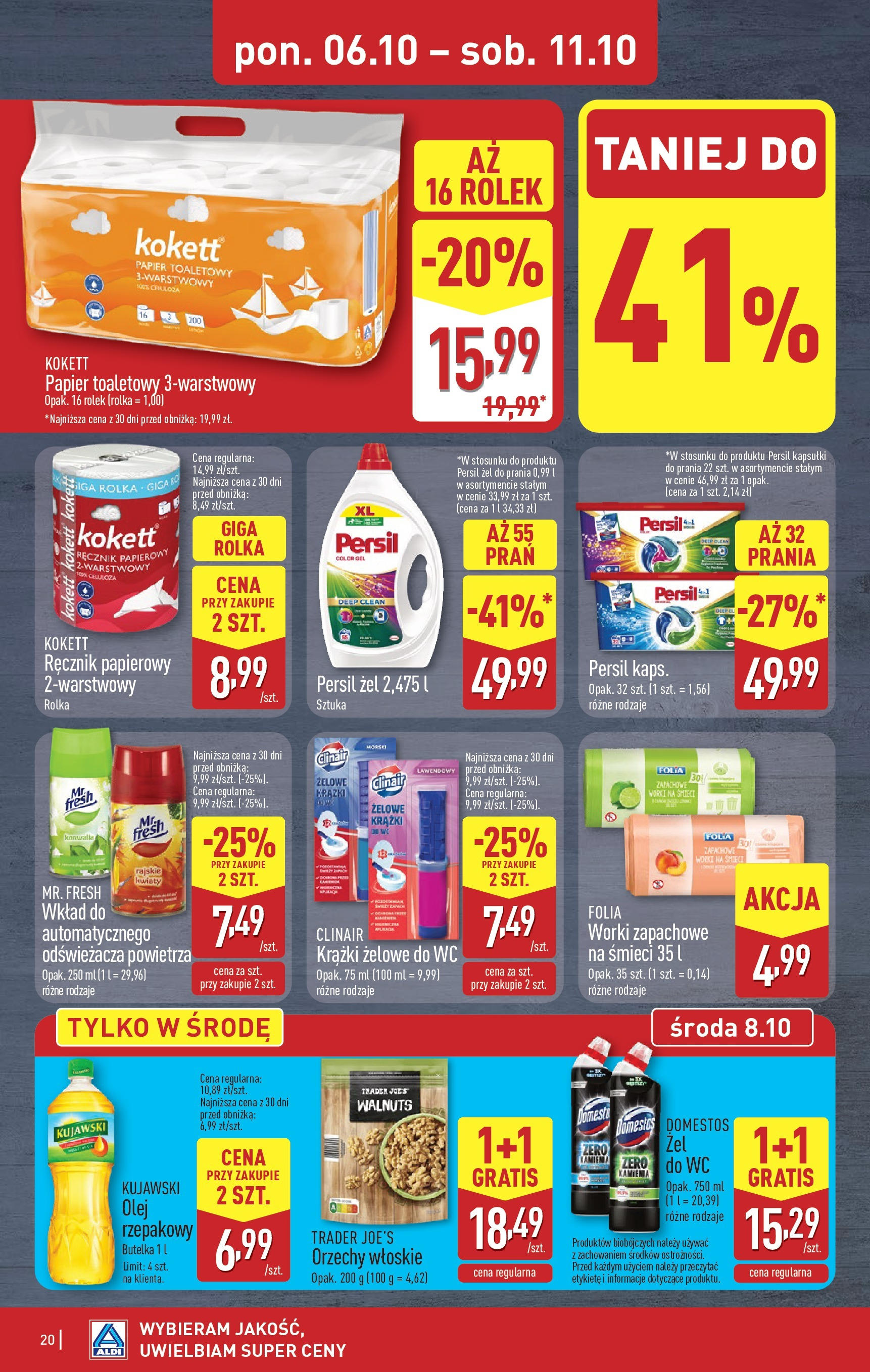 Aldi Gazetka od 06.10.2025 - Ulotka PDF, promocje | Strona: 20 | Produkty: Papier toaletowy, Persil, Domestos, Ręcznik papierowy