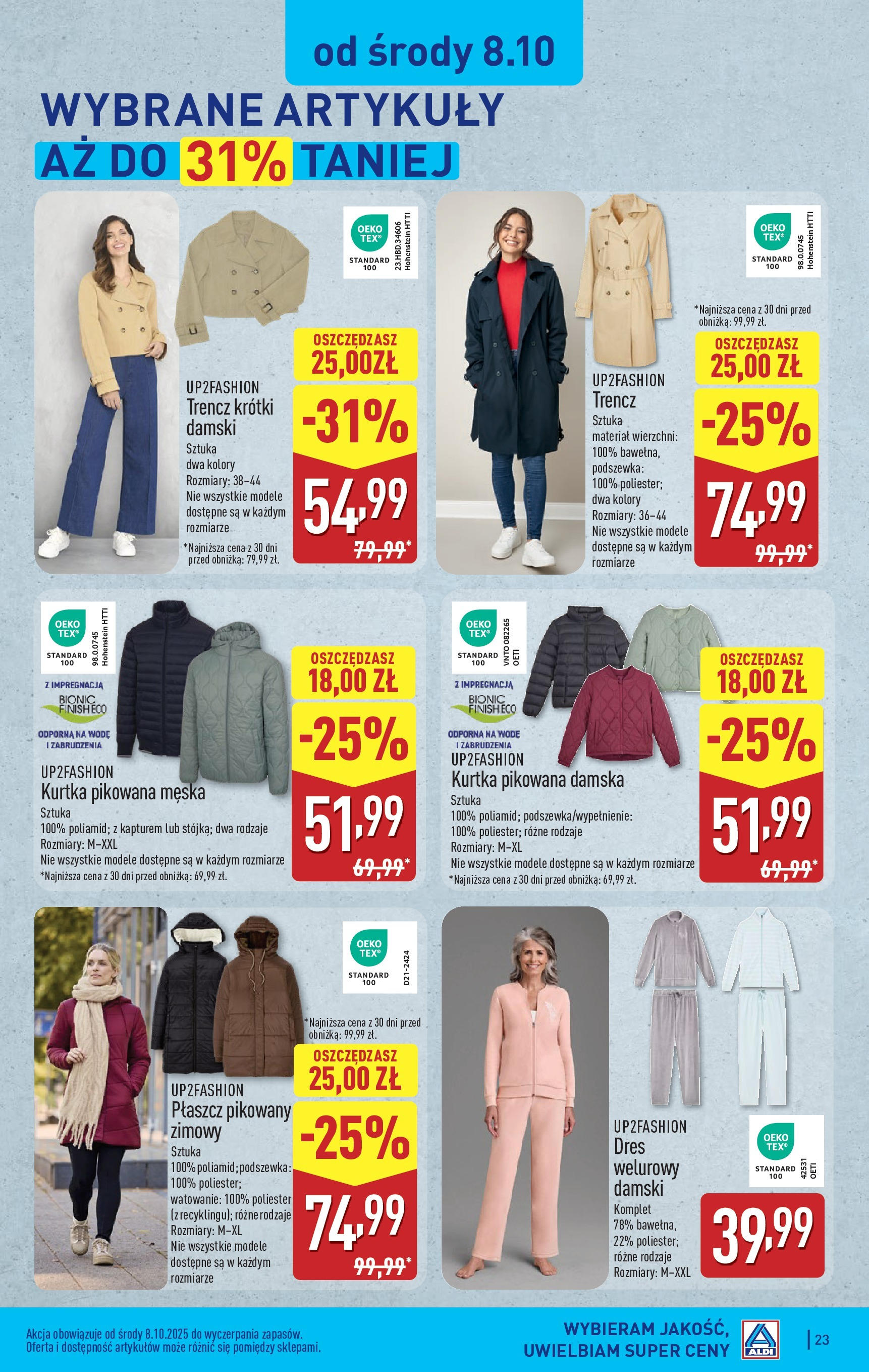Aldi Gazetka od 06.10.2025 - Ulotka PDF, promocje | Strona: 23 | Produkty: Kurtka, Płaszcz, Finish