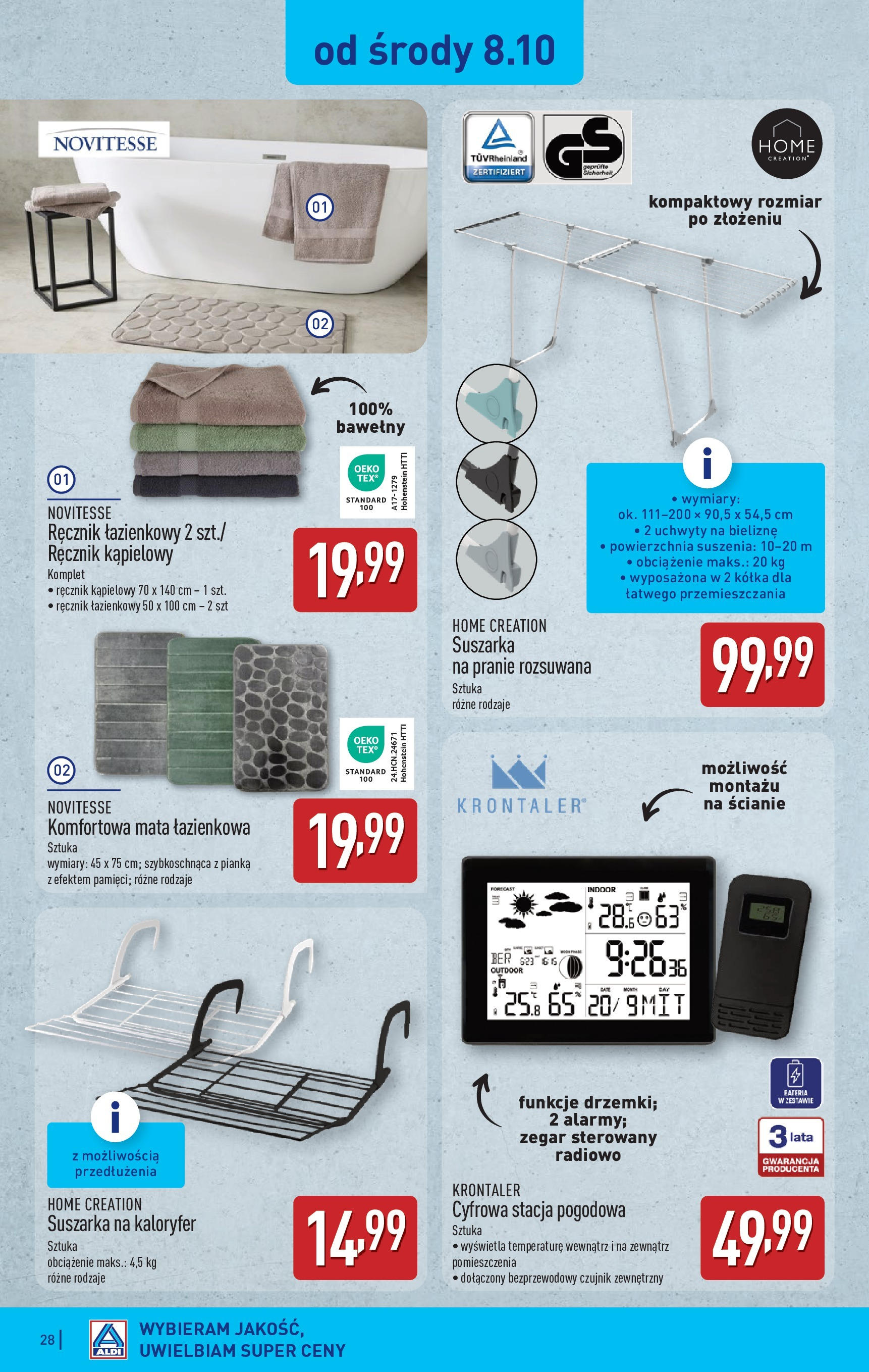 Aldi Gazetka od 06.10.2025 - Ulotka PDF, promocje | Strona: 28 | Produkty: Suszarka, Kaloryfer, Bateria, Mata łazienkowa