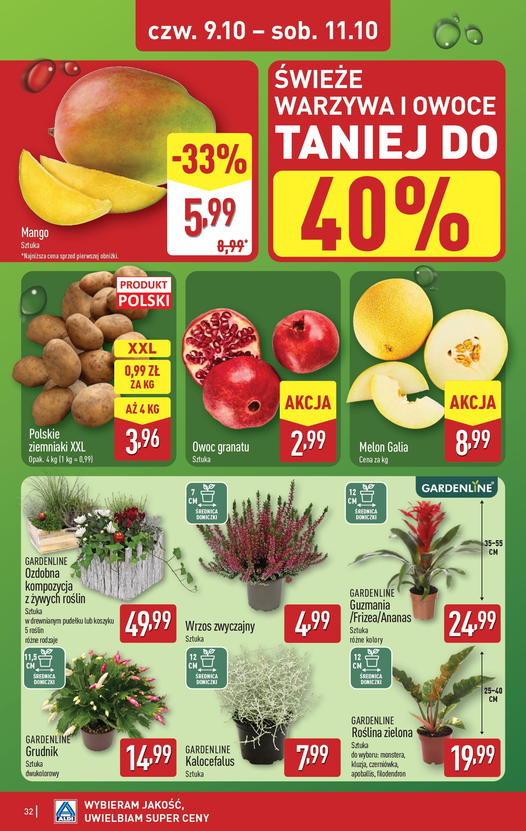 Aldi Gazetka od 06.10.2025 - Ulotka PDF, promocje | Strona: 32 | Produkty: Melon, Wrzos, Ziemniaki, Warzywa