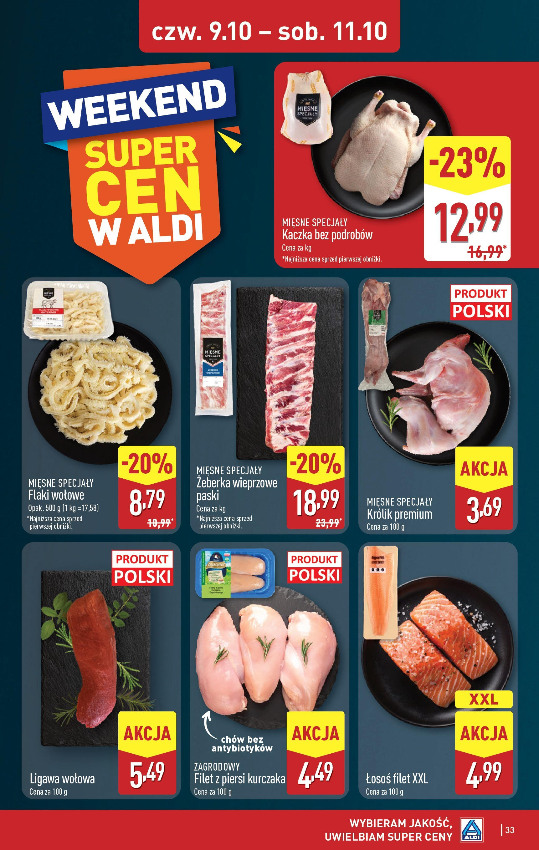 Aldi Gazetka od 06.10.2025 - Ulotka PDF, promocje | Strona: 33 | Produkty: Piersi, Kaczka, Łosoś, Flaki