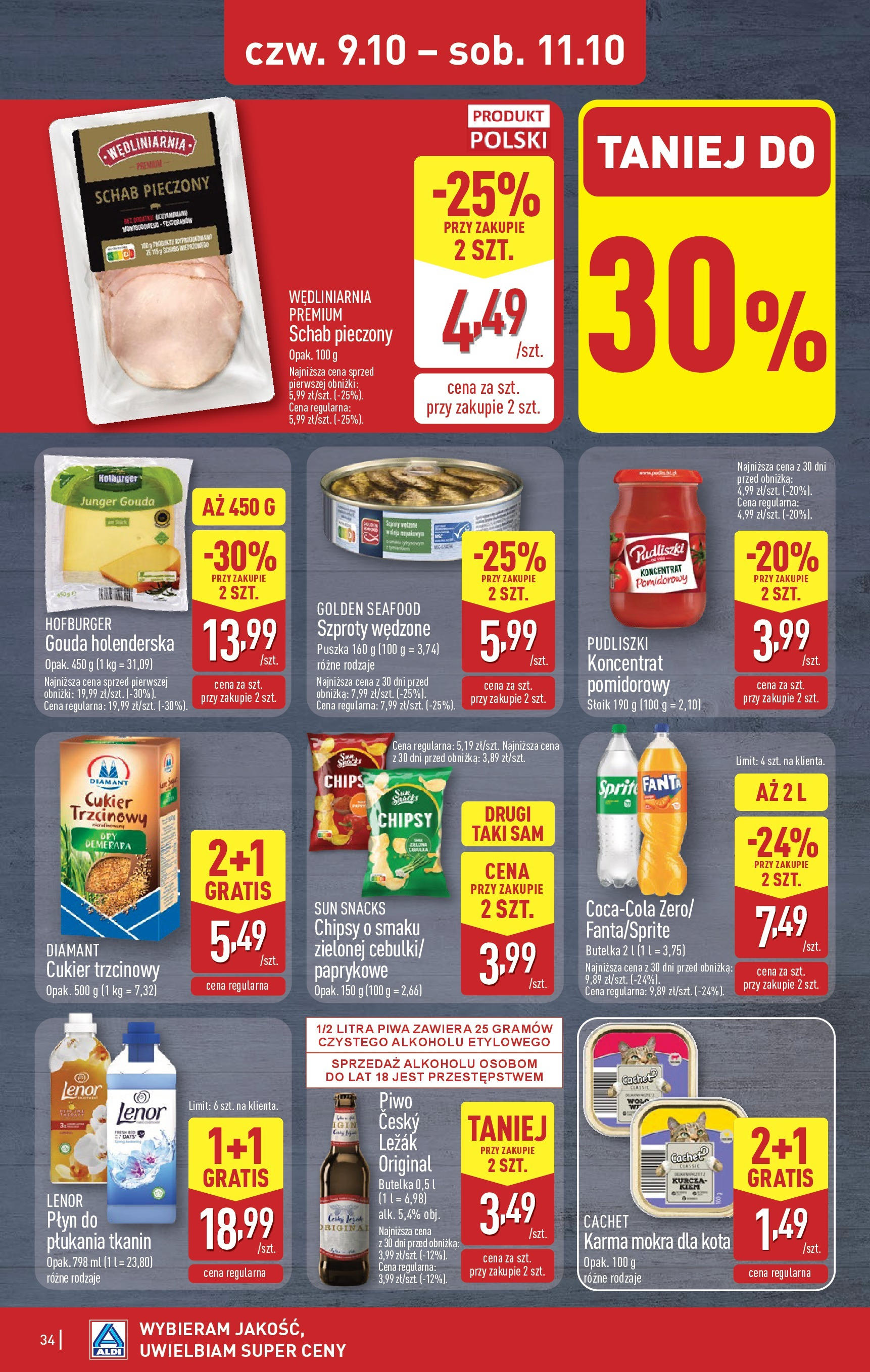 Aldi Gazetka od 06.10.2025 - Ulotka PDF, promocje | Strona: 34 | Produkty: Chipsy, Schab, Cukier trzcinowy, Piwo