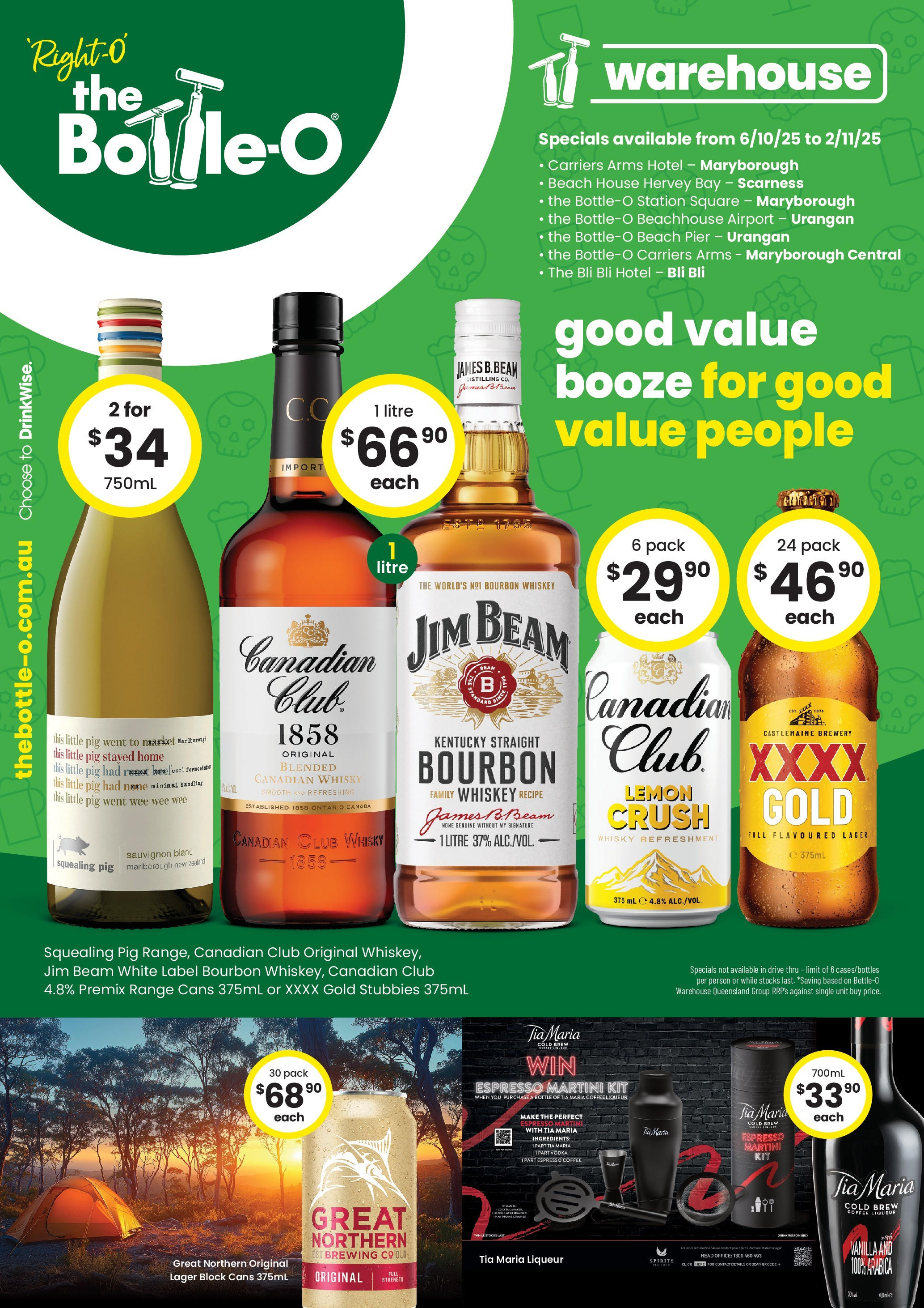 The Bottle-O - Good Value Booze, For Good Value People. QLD 06/10 - 05/10/2025 > weekly / monthly specials | Page: 1 | Products: Coffee, Vodka, Whiskey, Lemon