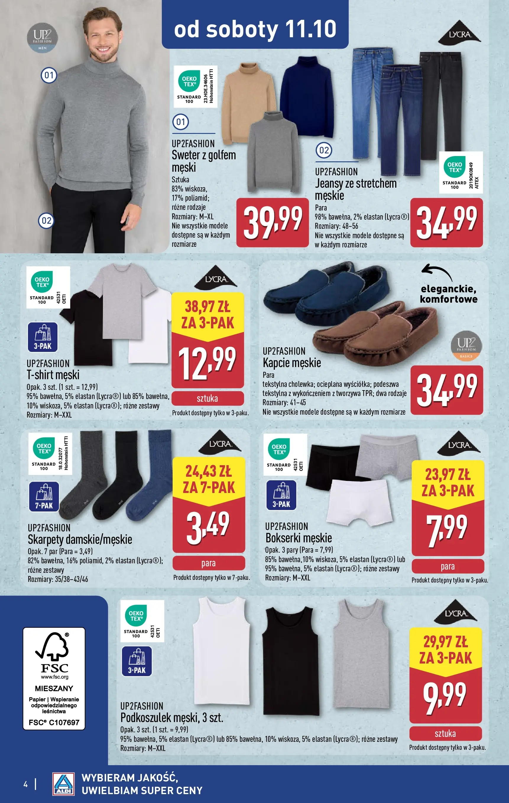 Aldi Gazetka - Od soboty od 11.10.2025 - Ulotka PDF, promocje | Strona: 4 | Produkty: Sweter, Skarpety, Kapcie, Bokserki męskie