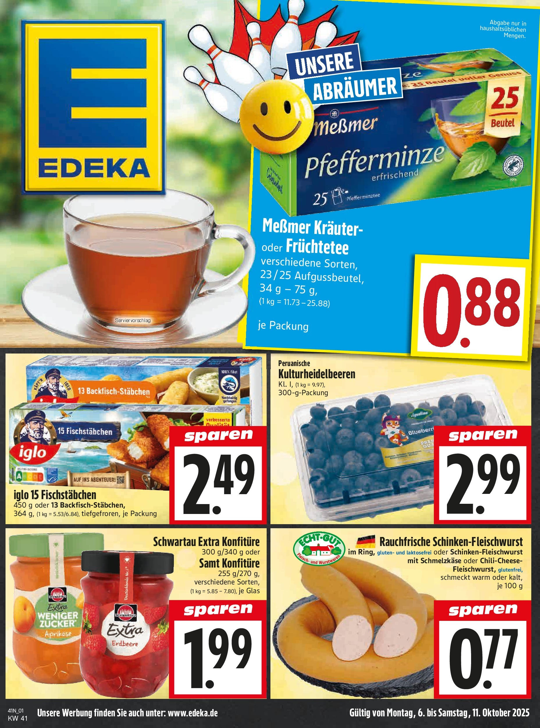 Entdecke - Edeka Hahner: Wochenangebote (ab 05.10.2025) zum Blättern | Seite: 3 | Produkte: Messmer, Iglo, Schwartau extra, Fleisch
