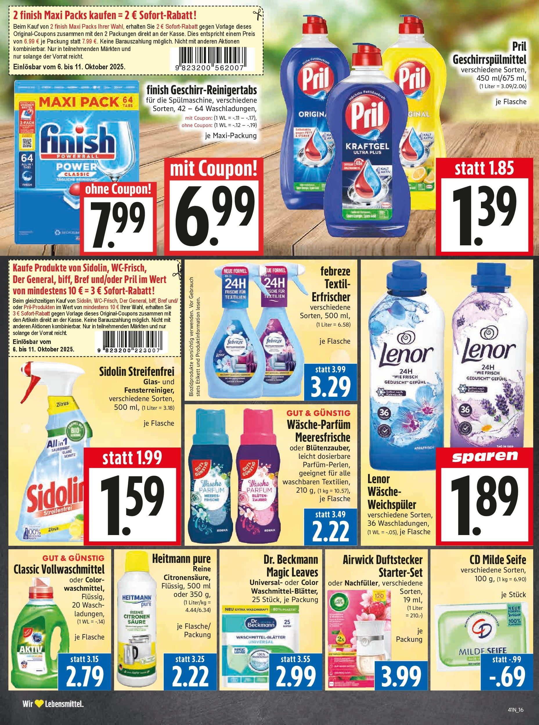 Entdecke - Edeka Hahner: Wochenangebote (ab 05.10.2025) zum Blättern | Seite: 19 | Produkte: Parfüm, Finish, Weichspüler, Geschirrspülmittel