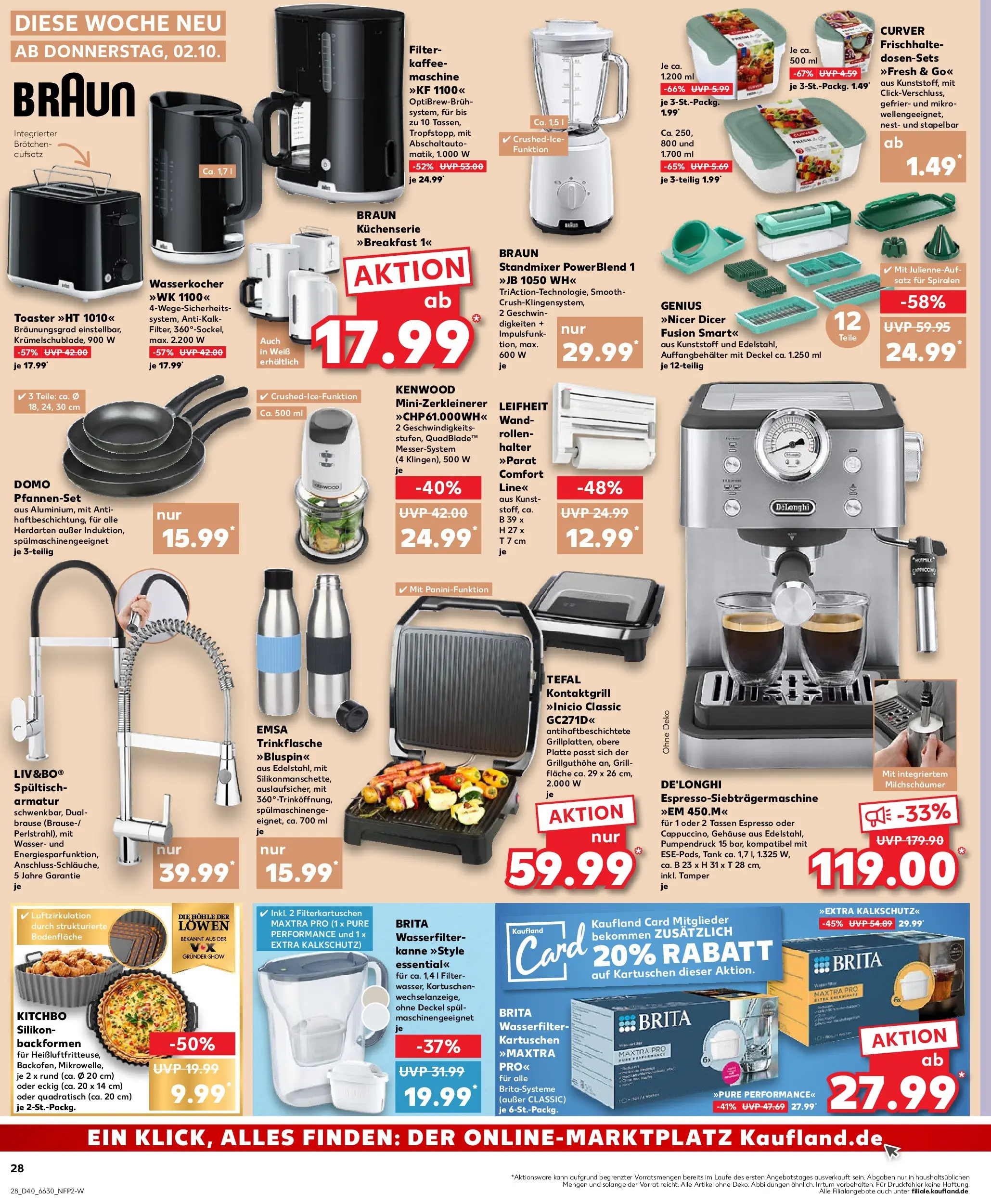 Prospekt Kaufland ab 05.10.2025 » Angebote Online zum Blättern | Seite: 28 | Produkte: Toaster, Kaffee, Armatur, Wasser