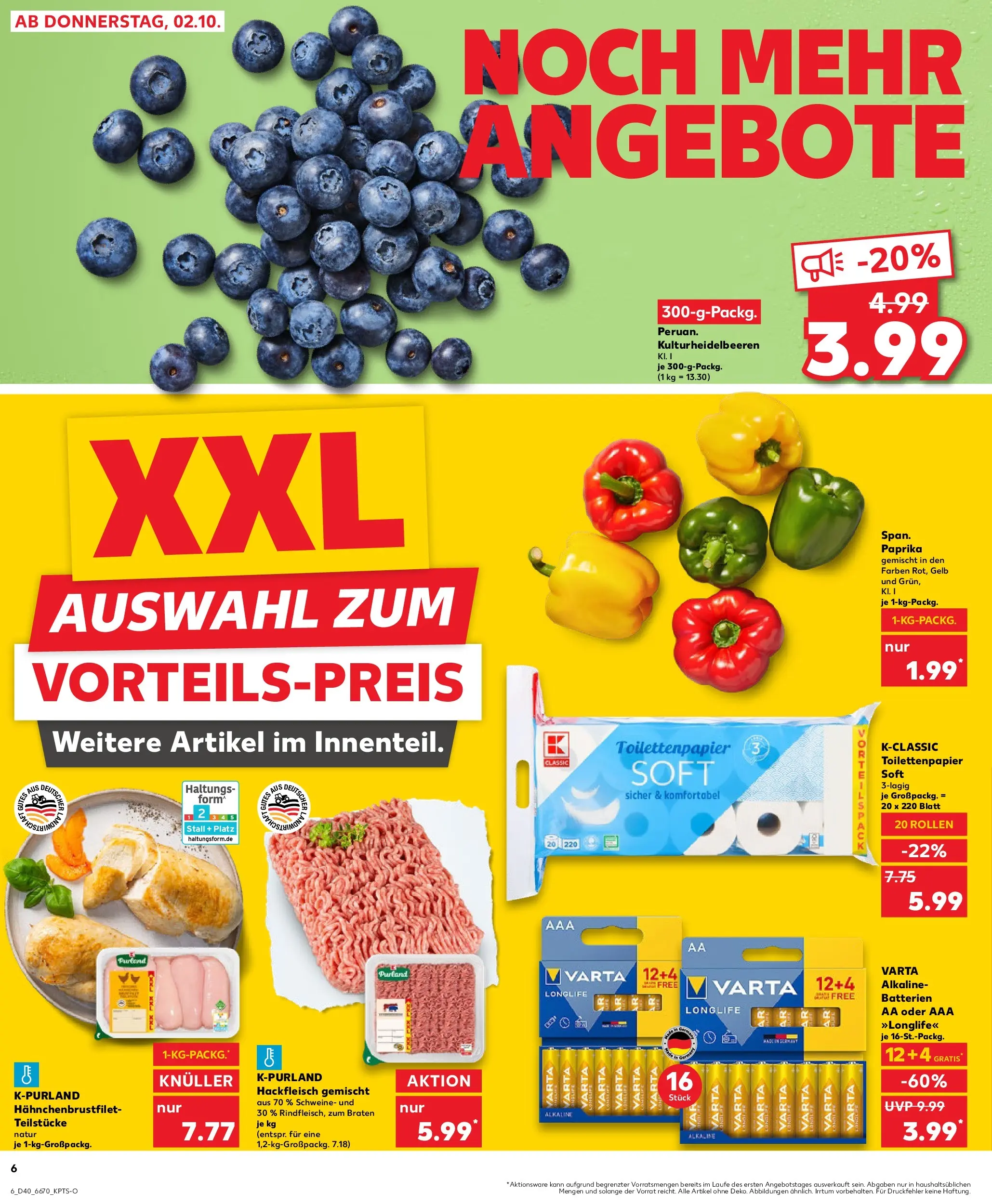 Prospekt Kaufland ab 05.10.2025 » Angebote Online zum Blättern | Seite: 6 | Produkte: Batterien, Paprika, Hackfleisch, Toilettenpapier
