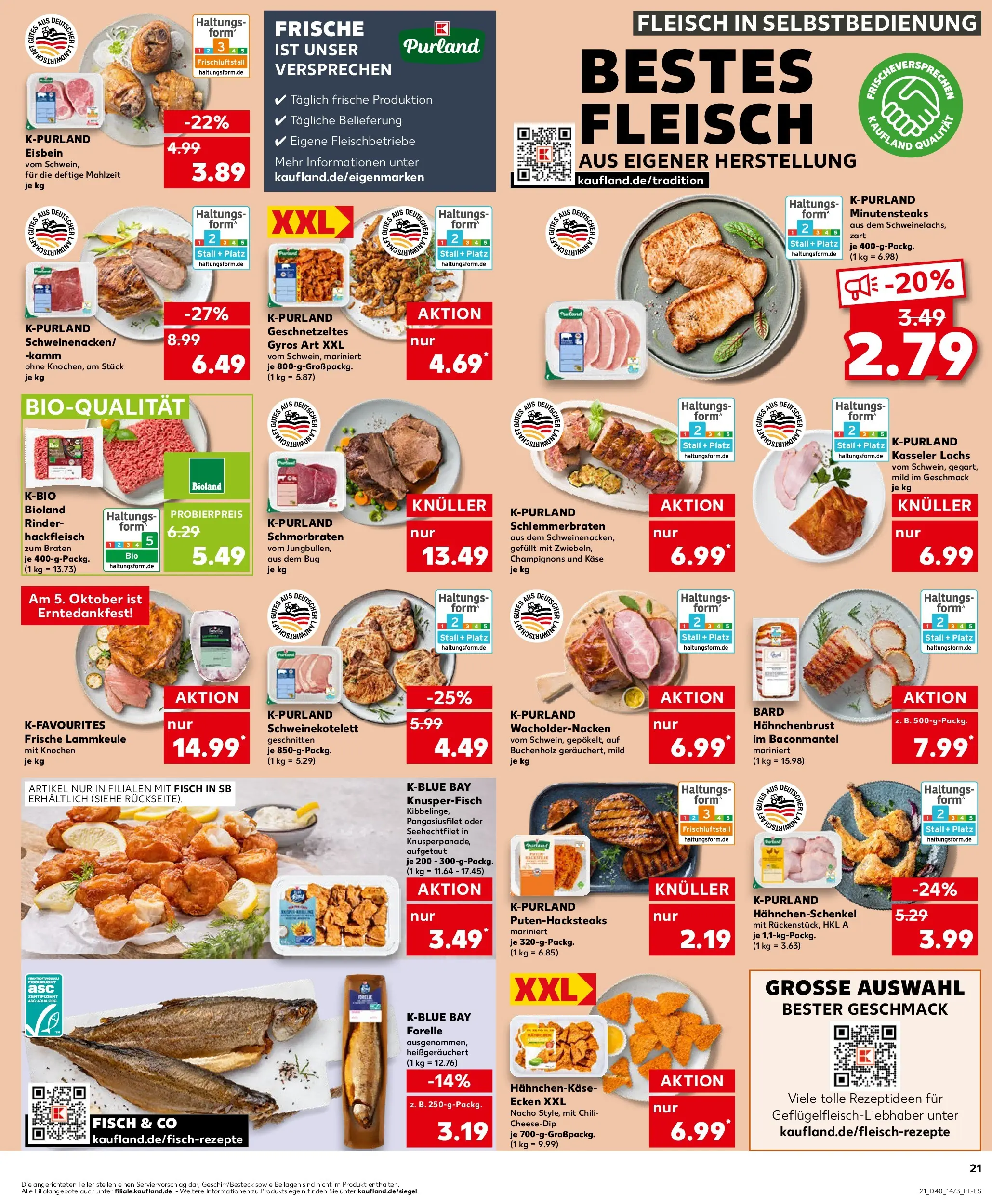Prospekt Kaufland ab 05.10.2025 » Angebote Online zum Blättern | Seite: 21 | Produkte: Lachs, Steak, Fleisch, Hackfleisch