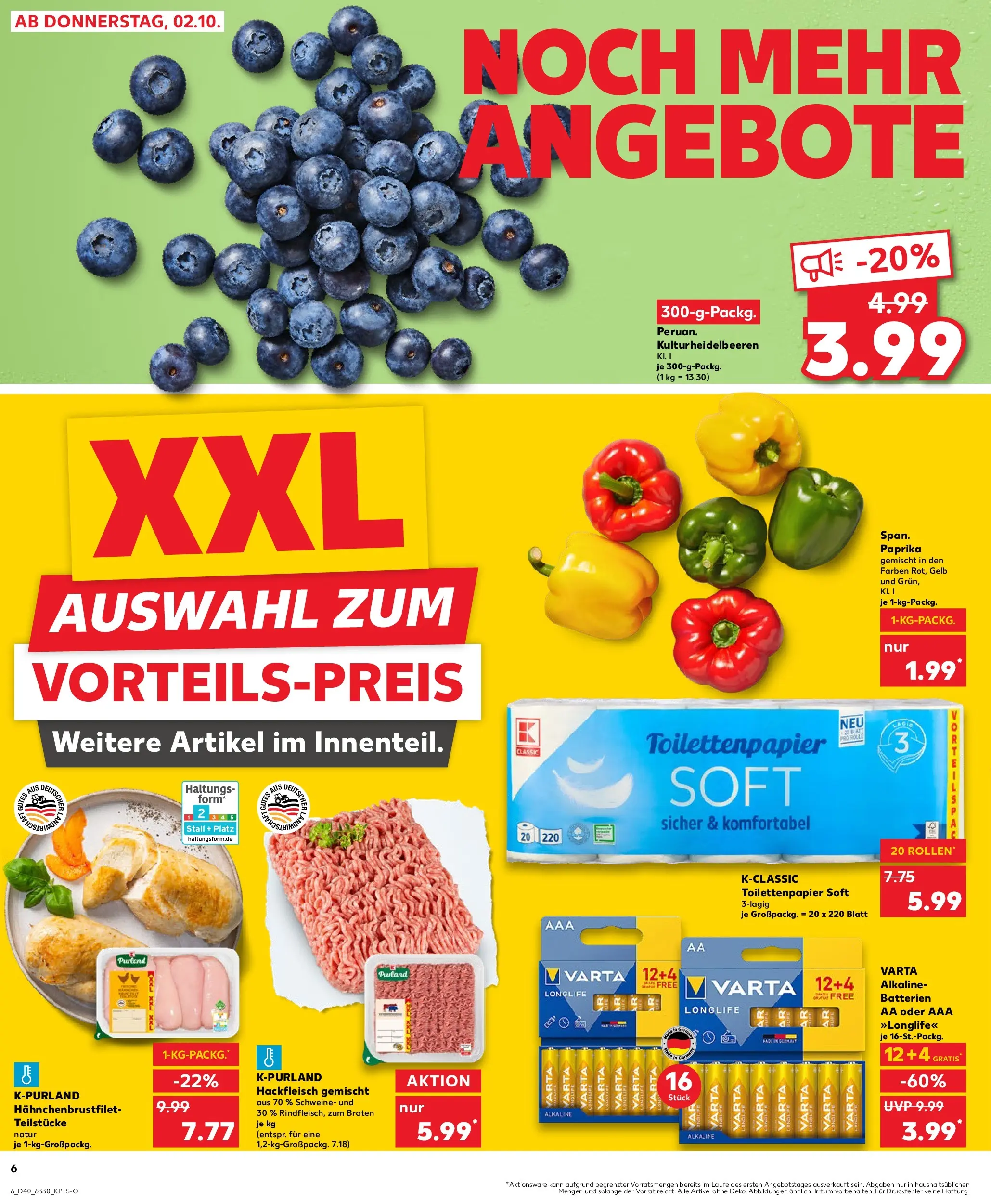 Prospekt Kaufland ab 05.10.2025 » Angebote Online zum Blättern | Seite: 6 | Produkte: Batterien, Paprika, Hackfleisch, Toilettenpapier