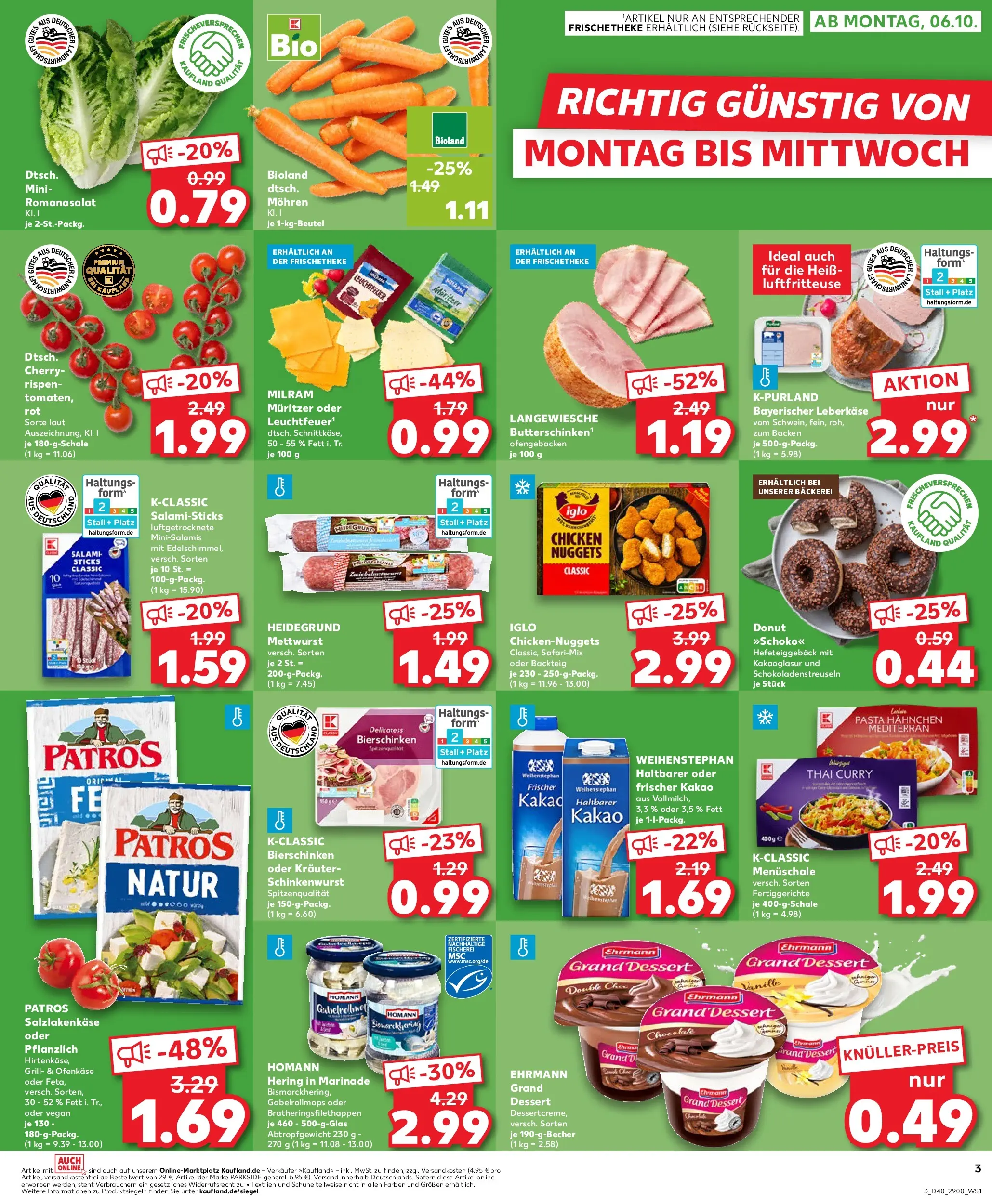 Prospekt Kaufland ab 05.10.2025 » Angebote Online zum Blättern | Seite: 3 | Produkte: Grill, Ehrmann grand dessert, Fertiggerichte, Leberkase