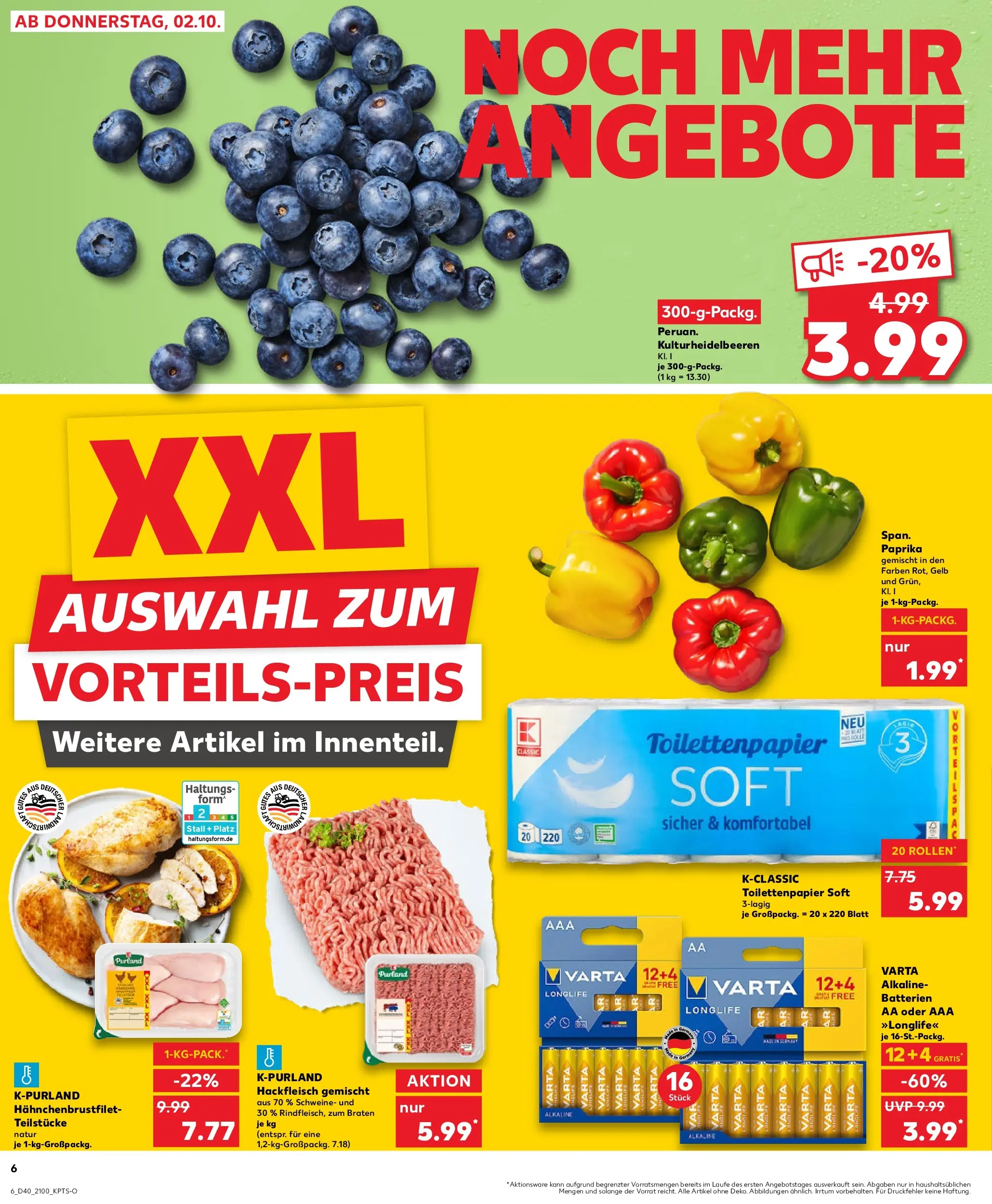 Prospekt Kaufland ab 05.10.2025 » Angebote Online zum Blättern | Seite: 6 | Produkte: Batterien, Paprika, Hackfleisch, Toilettenpapier