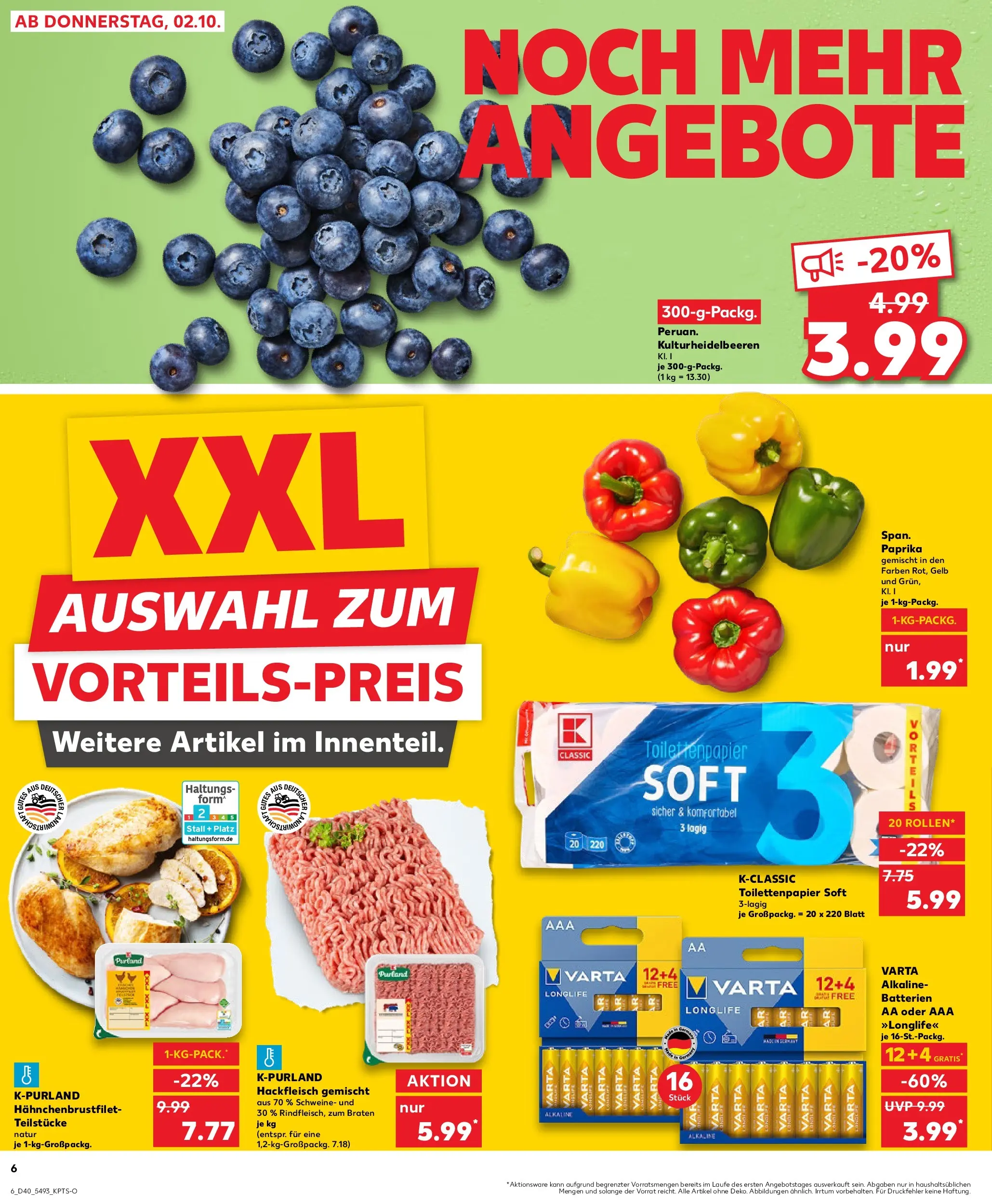 Prospekt Kaufland ab 05.10.2025 » Angebote Online zum Blättern | Seite: 6 | Produkte: Batterien, Paprika, Hackfleisch, Toilettenpapier