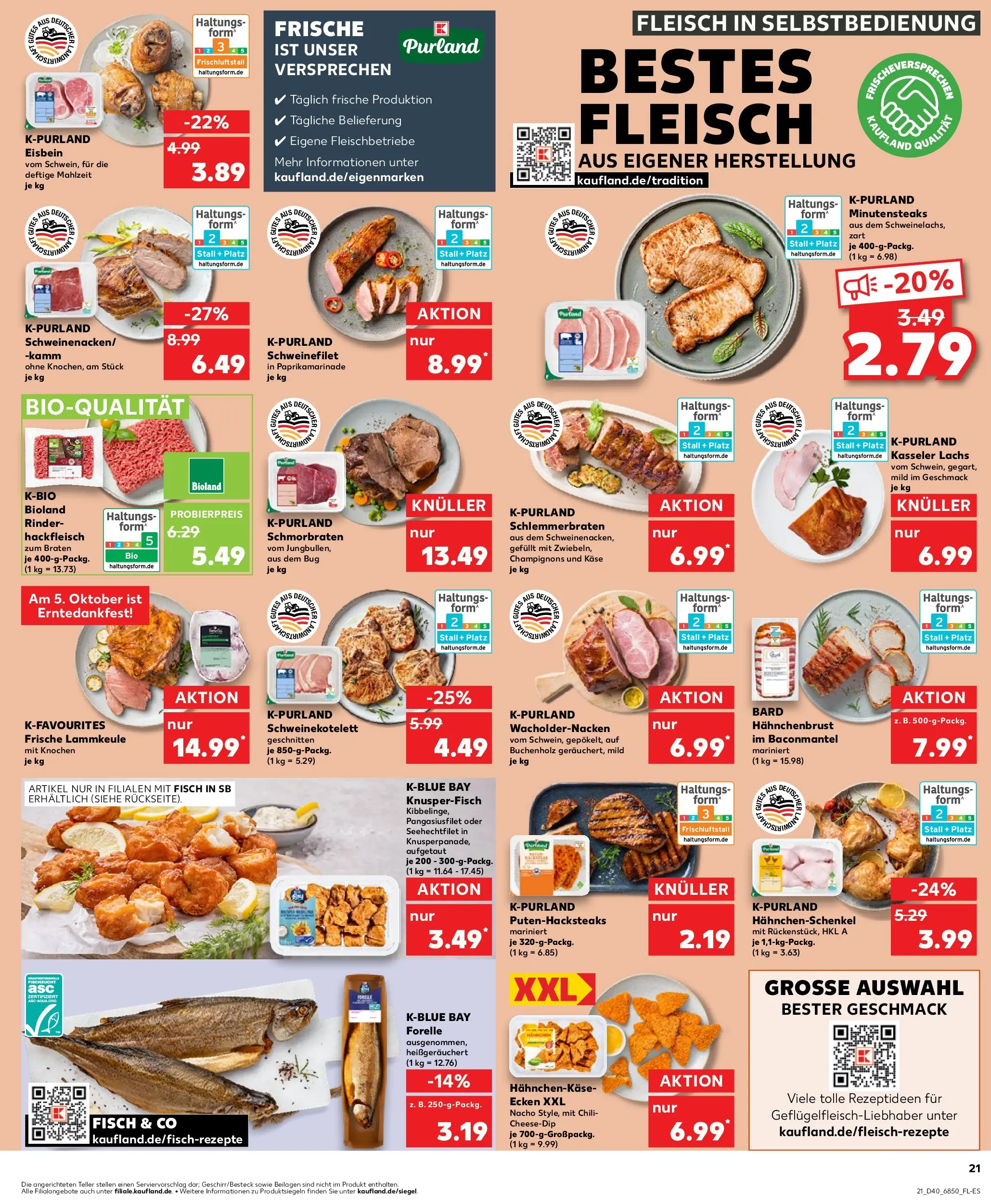 Prospekt Kaufland ab 05.10.2025 » Angebote Online zum Blättern | Seite: 21 | Produkte: Lammkeule, Lachs, Fleisch, Hackfleisch