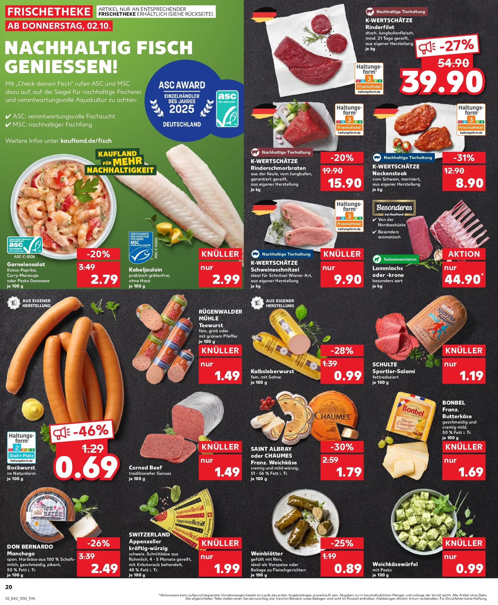 Prospekt Kaufland ab 05.10.2025 » Angebote Online zum Blättern | Seite: 20 | Produkte: Rinderfilet, Schnitzel, Fisch, Sahne