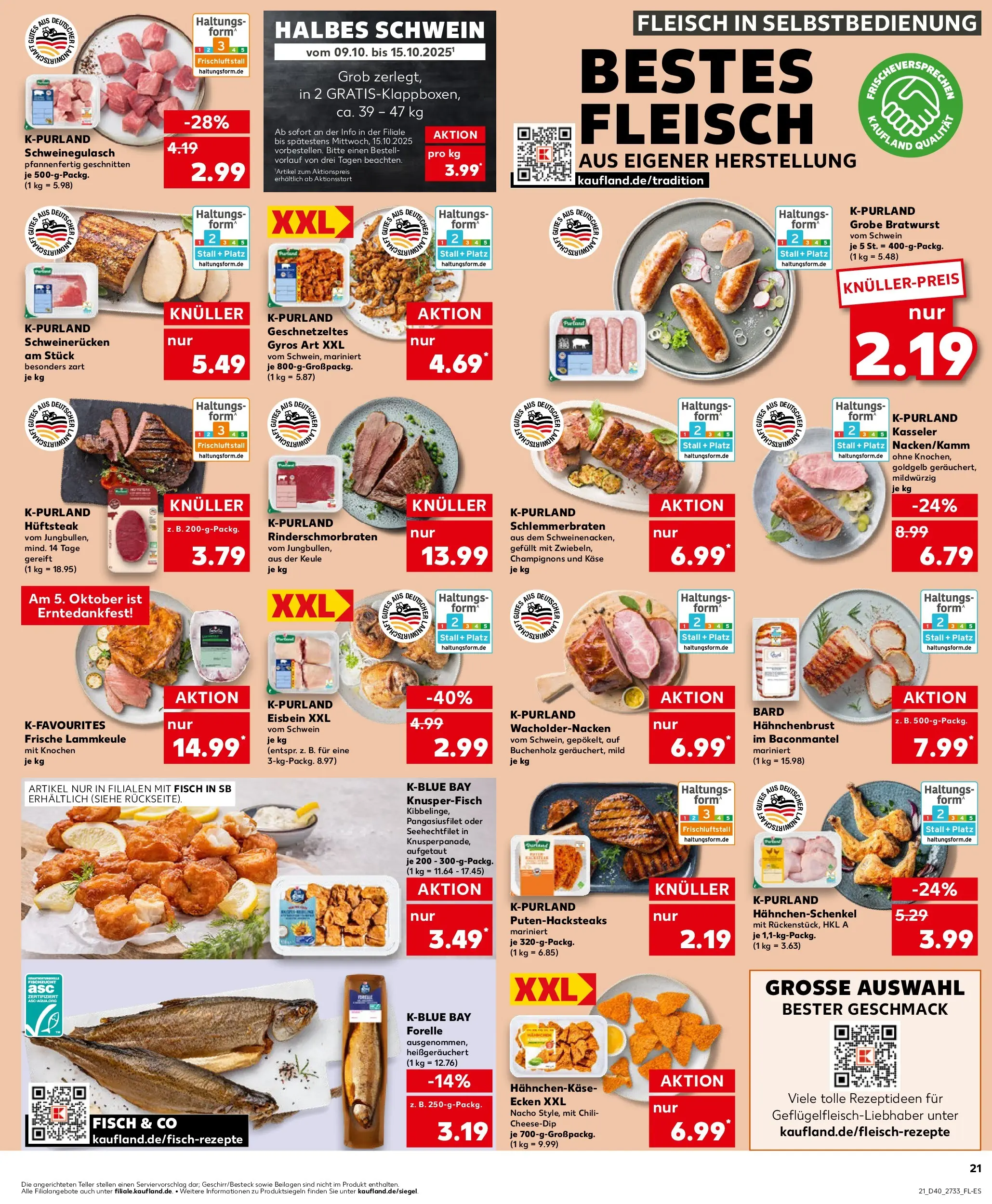 Prospekt Kaufland ab 05.10.2025 » Angebote Online zum Blättern | Seite: 21 | Produkte: Fisch, Chili, Schweinerucken, Fleisch