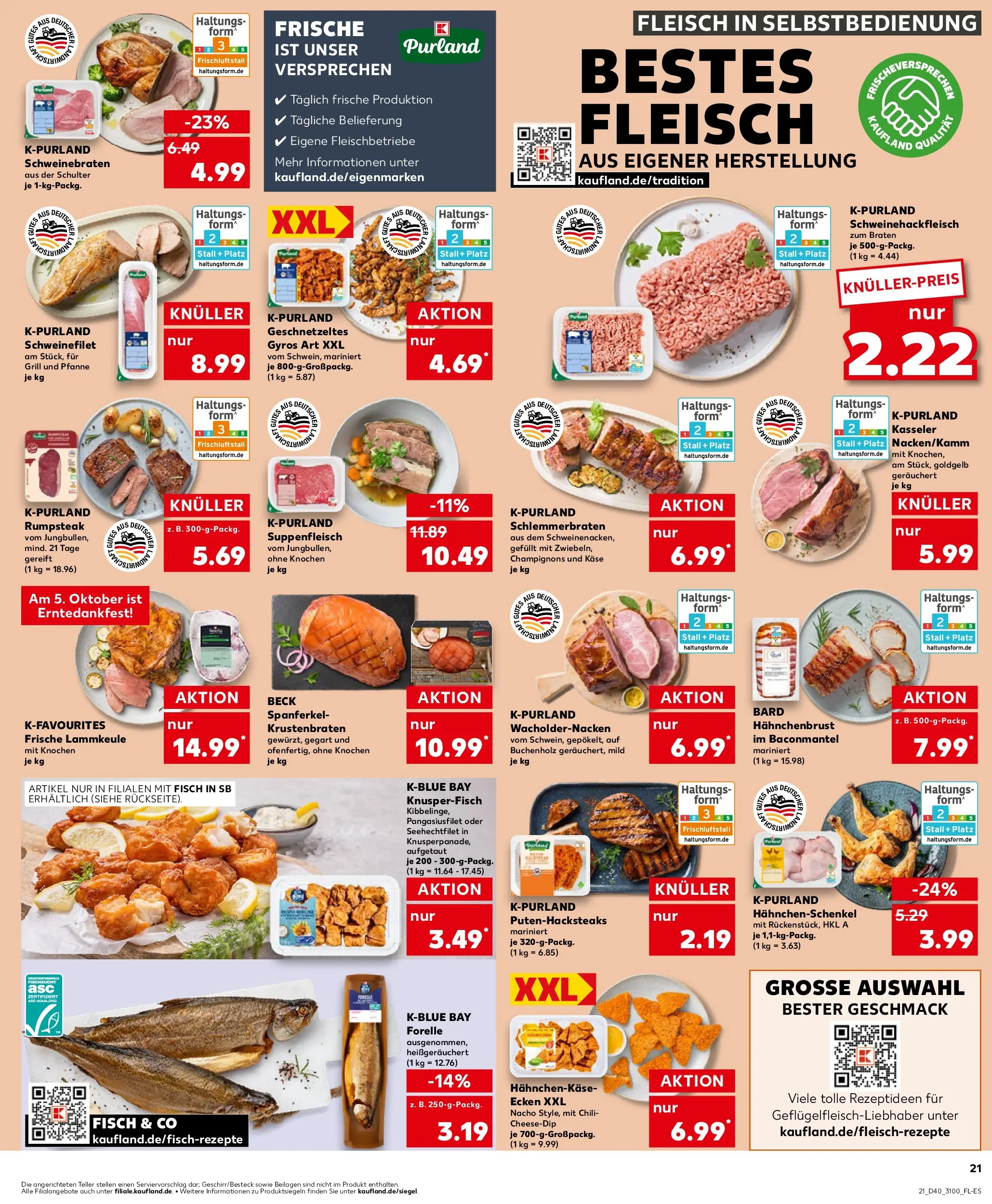 Prospekt Kaufland ab 05.10.2025 » Angebote Online zum Blättern | Seite: 21 | Produkte: Rumpsteak, Krustenbraten, Gyros, Champignons