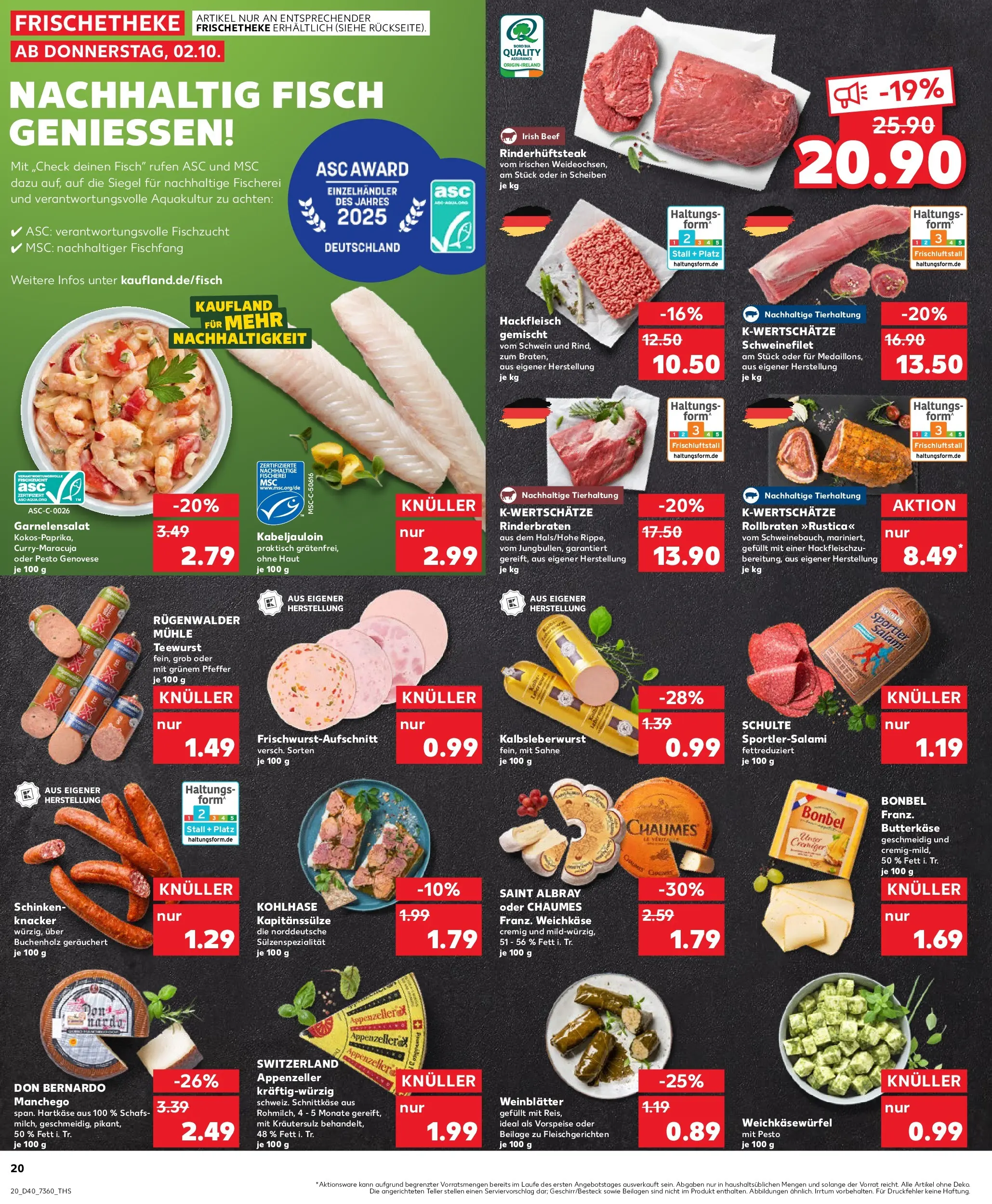 Prospekt Kaufland ab 05.10.2025 » Angebote Online zum Blättern | Seite: 20 | Produkte: Schweinefilet, Fisch, Steak, Sahne