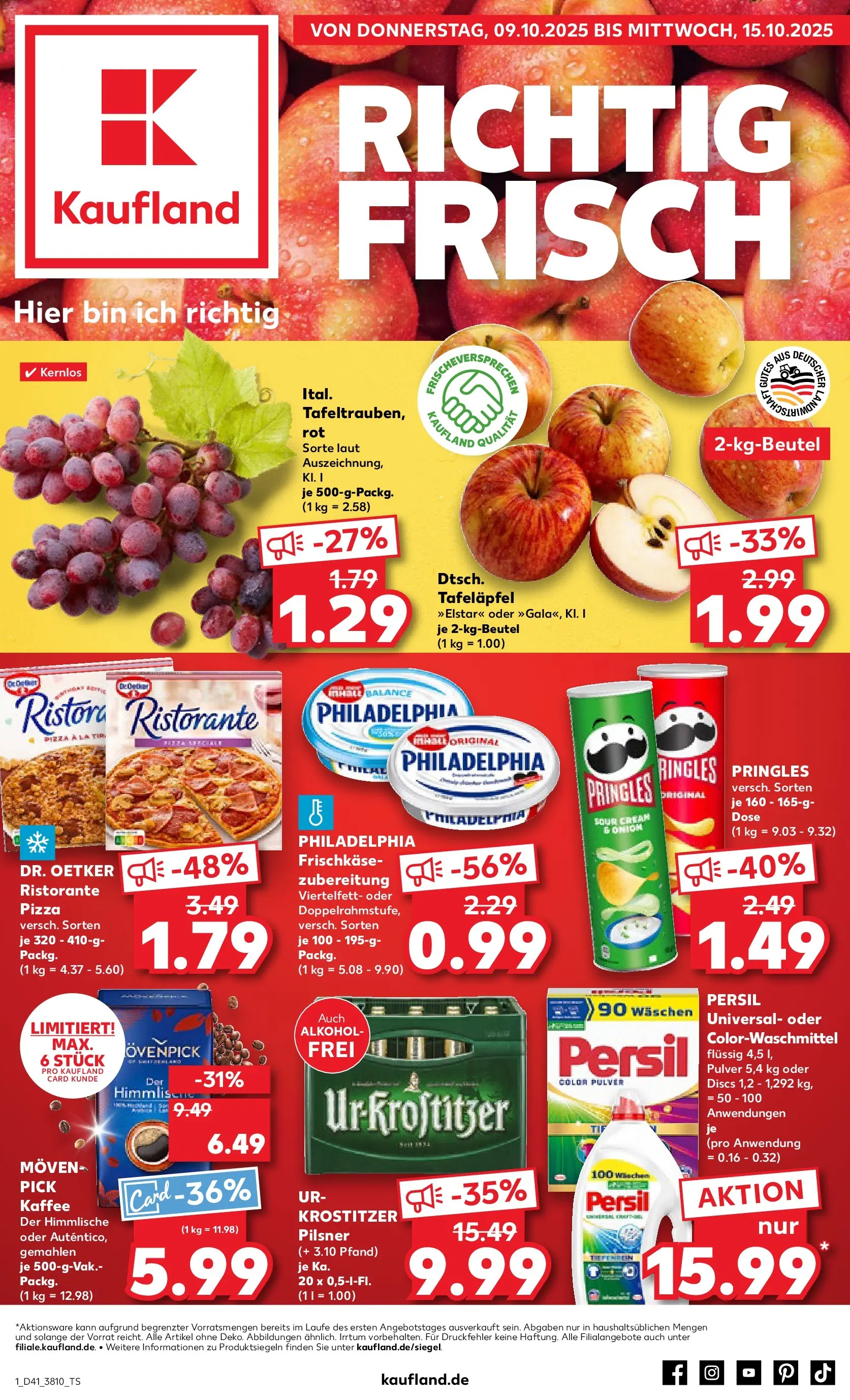 Prospekt Kaufland ab 08.10.2025 » Angebote Online zum Blättern | Seite: 1 | Produkte: Kaffee, Pizza, Frischkase, Persil