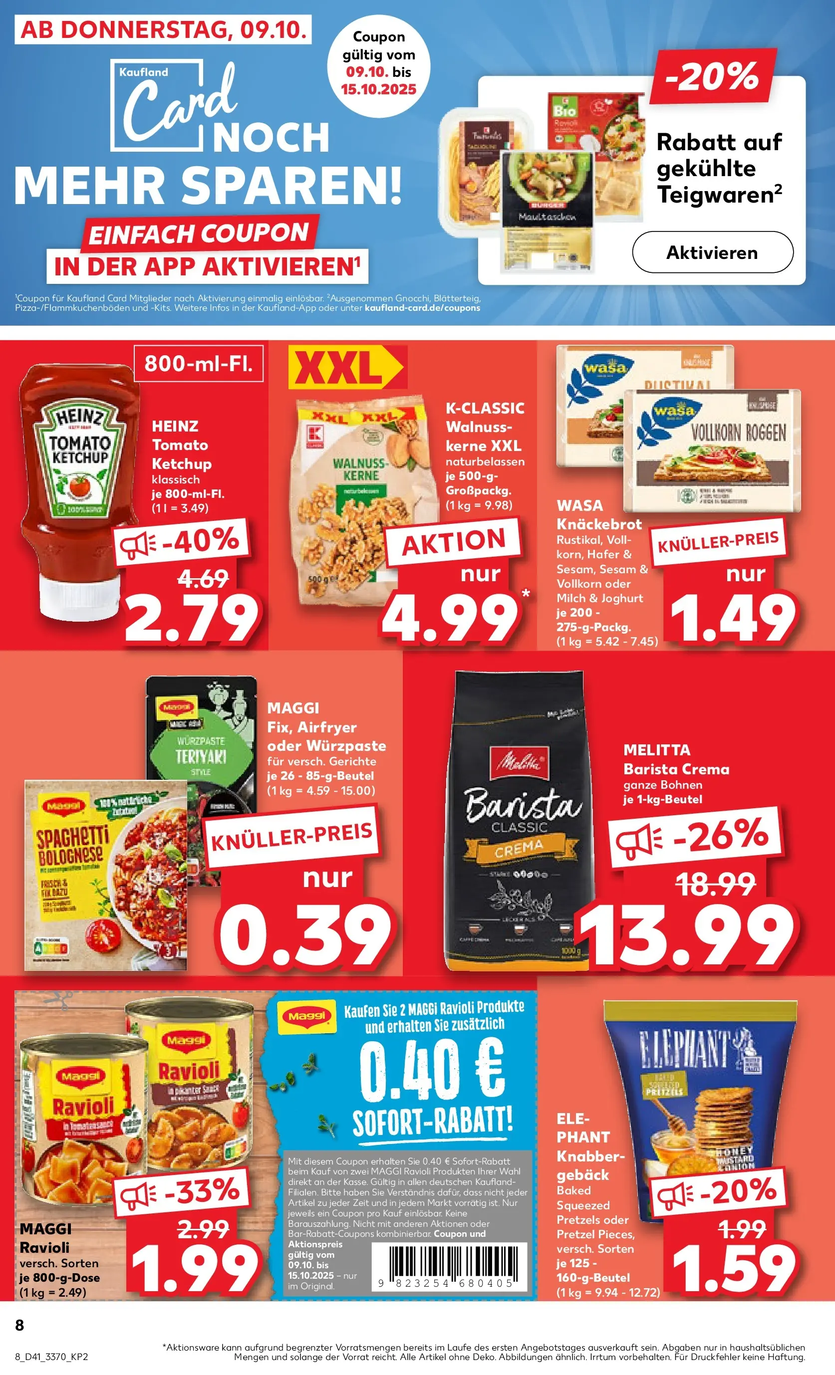 Prospekt Kaufland ab 08.10.2025 » Angebote Online zum Blättern | Seite: 8 | Produkte: Melitta, Maggi, Milch, Ketchup