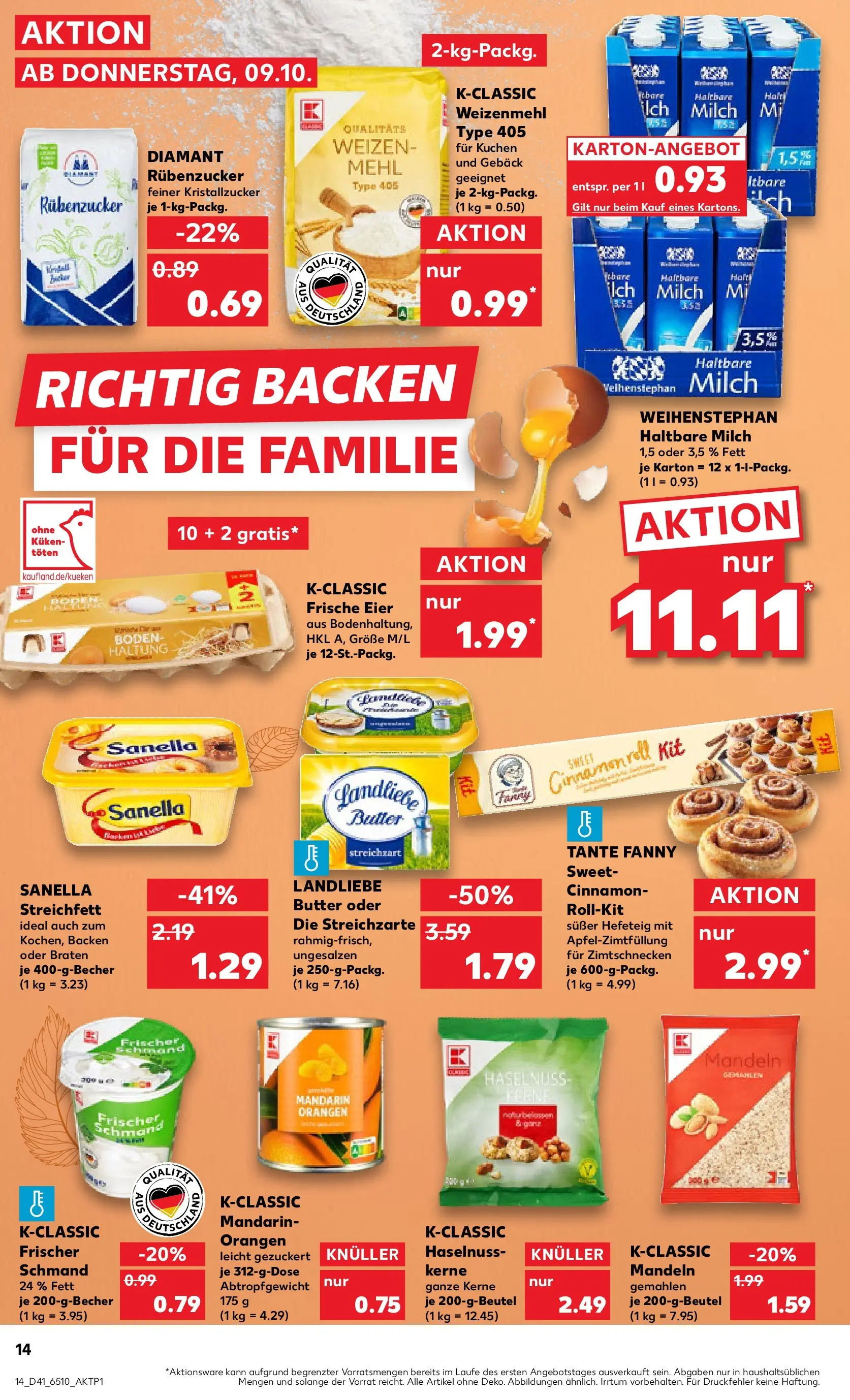 Prospekt Kaufland ab 09.10.2025 » Angebote und Werbung Online | Seite: 14 | Produkte: Milch, Eier, Mandeln, Sanella Prospekt Kaufland ab 09.10.2025 » Angebote Online zum Blättern | Seite: 14 | Produkte: Milch, Eier, Mandeln, Sanella