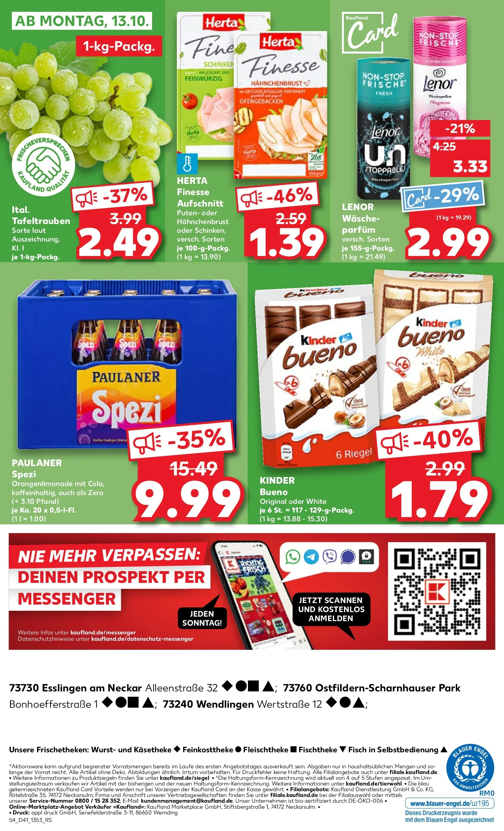 Prospekt Kaufland ab 09.10.2025 » Angebote Online zum Blättern | Seite: 54 | Produkte: Paulaner spezi, Parfüm, Schinken, Paulaner