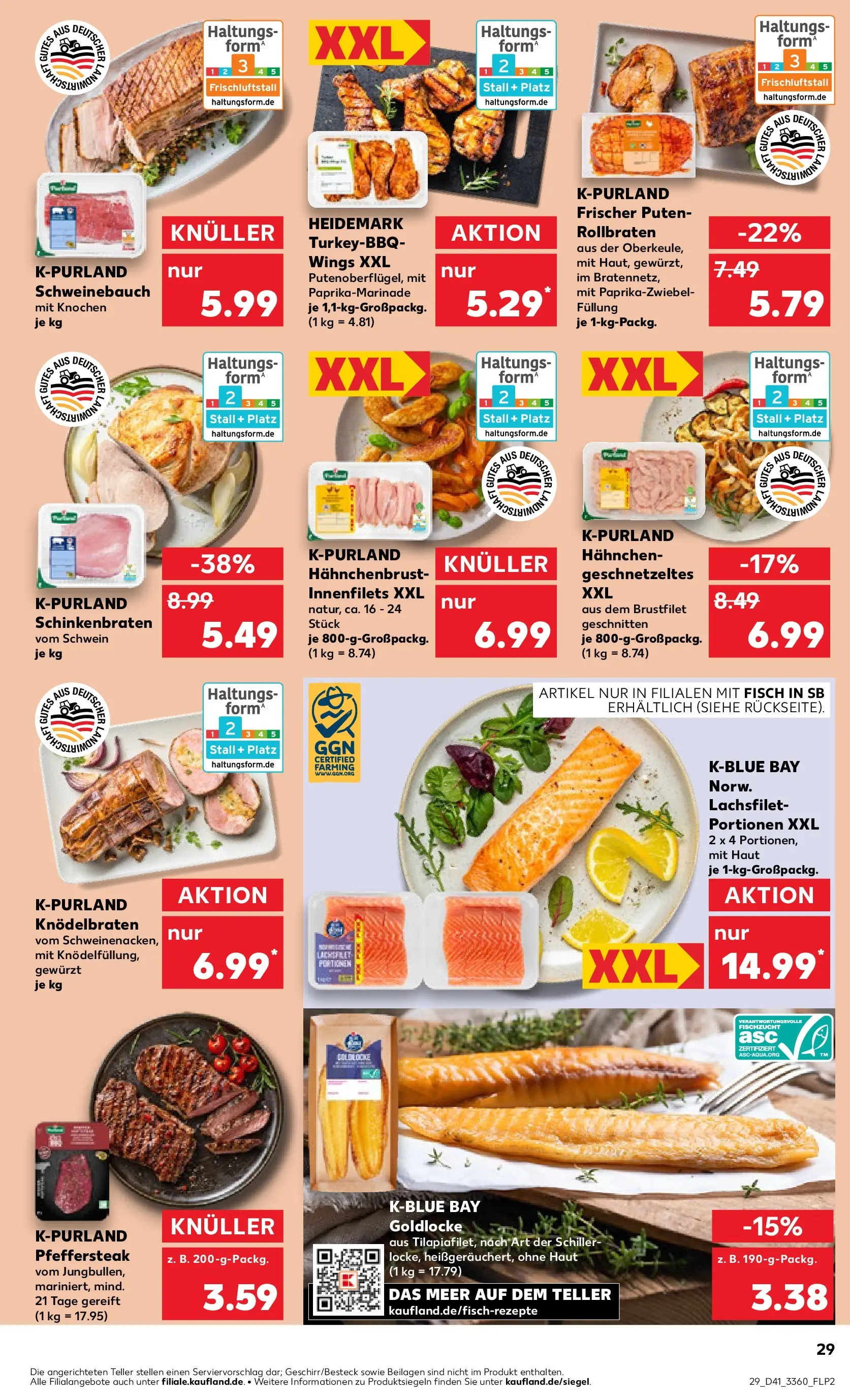 Prospekt Kaufland ab 08.10.2025 » Angebote Online zum Blättern | Seite: 29 | Produkte: Hahnchen, Schweinebauch, Steak, Hahnchenbrust