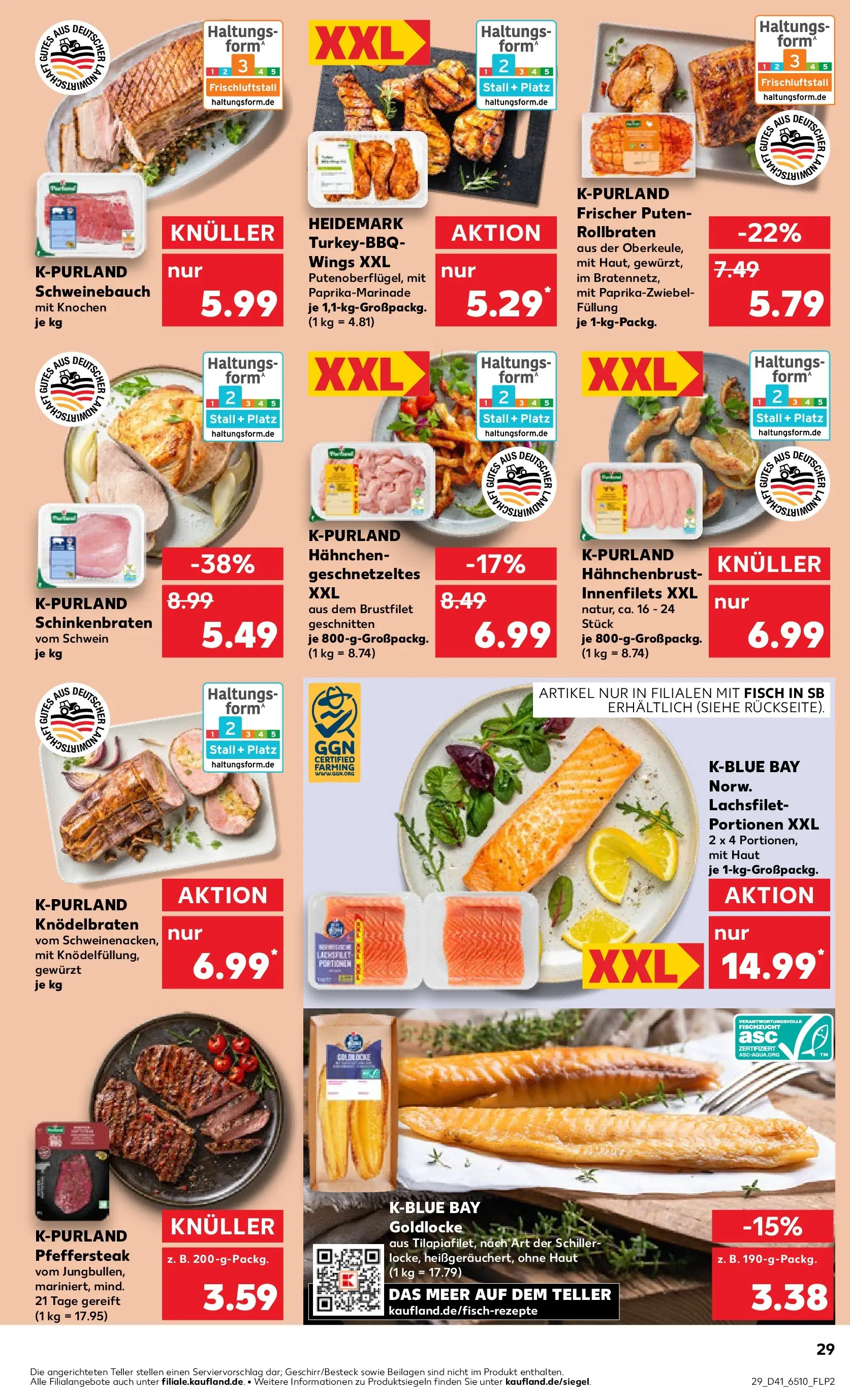 Prospekt Kaufland ab 09.10.2025 » Angebote und Werbung Online | Seite: 29 | Produkte: Hahnchen, Schweinebauch, Fisch, Hahnchenbrust Prospekt Kaufland ab 09.10.2025 » Angebote Online zum Blättern | Seite: 29 | Produkte: Hahnchen, Schweinebauch, Fisch, Hahnchenbrust