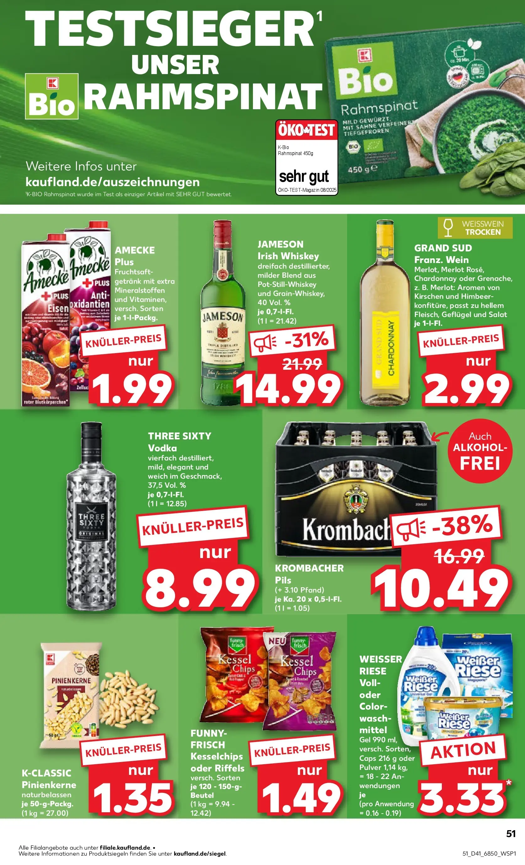 Prospekt Kaufland ab 08.10.2025 » Angebote und Werbung Online | Seite: 51 | Produkte: Jameson, Krombacher, Fruchtsaft, Salat Prospekt Kaufland ab 08.10.2025 » Angebote Online zum Blättern | Seite: 51 | Produkte: Jameson, Krombacher, Fruchtsaft, Salat