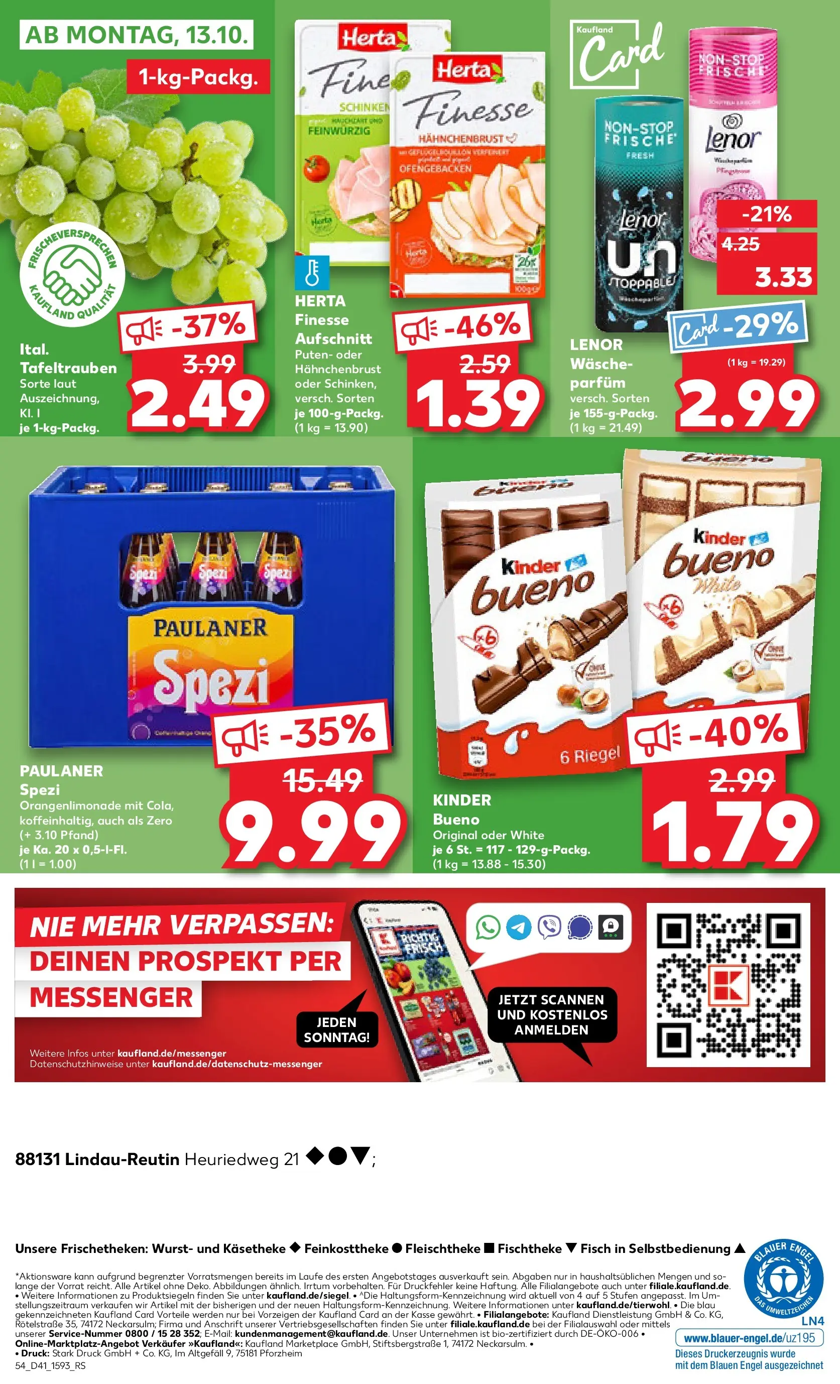 Prospekt Kaufland ab 09.10.2025 » Angebote und Werbung Online | Seite: 54 | Produkte: Paulaner spezi, Wurst, Paulaner, Hahnchenbrust Prospekt Kaufland ab 09.10.2025 » Angebote Online zum Blättern | Seite: 54 | Produkte: Paulaner spezi, Wurst, Paulaner, Hahnchenbrust