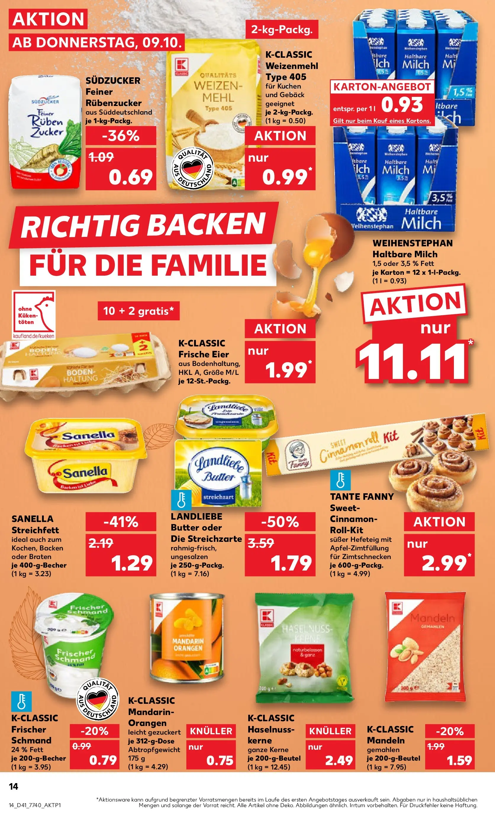 Prospekt Kaufland ab 08.10.2025 » Angebote Online zum Blättern | Seite: 14 | Produkte: Landliebe butter, Weizenmehl, Mandeln, Sanella
