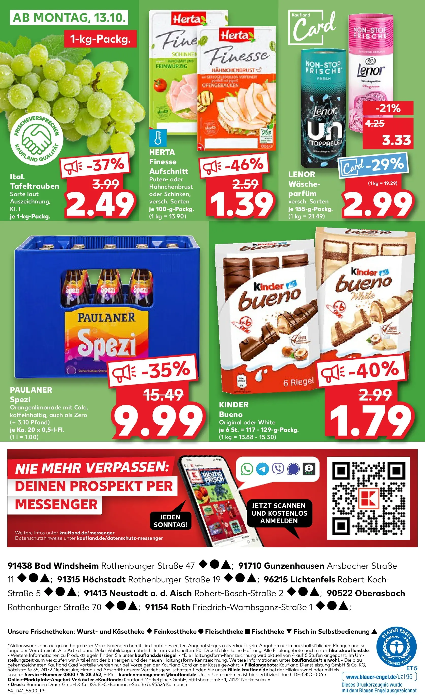 Prospekt Kaufland ab 09.10.2025 » Angebote und Werbung Online | Seite: 54 | Produkte: Lenor, Bad, Wurst, Herta finesse Prospekt Kaufland ab 09.10.2025 » Angebote Online zum Blättern | Seite: 54 | Produkte: Lenor, Bad, Wurst, Herta finesse