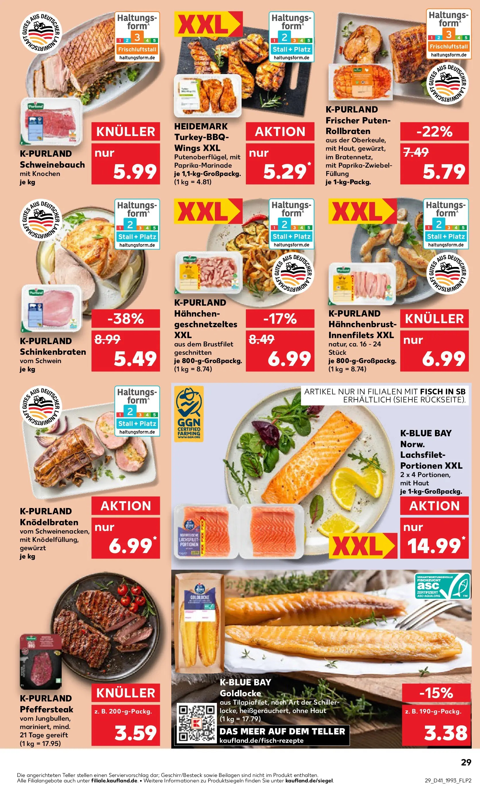 Prospekt Kaufland ab 09.10.2025 » Angebote Online zum Blättern | Seite: 29 | Produkte: Schweinebauch, Fisch, Steak, Hahnchenbrust
