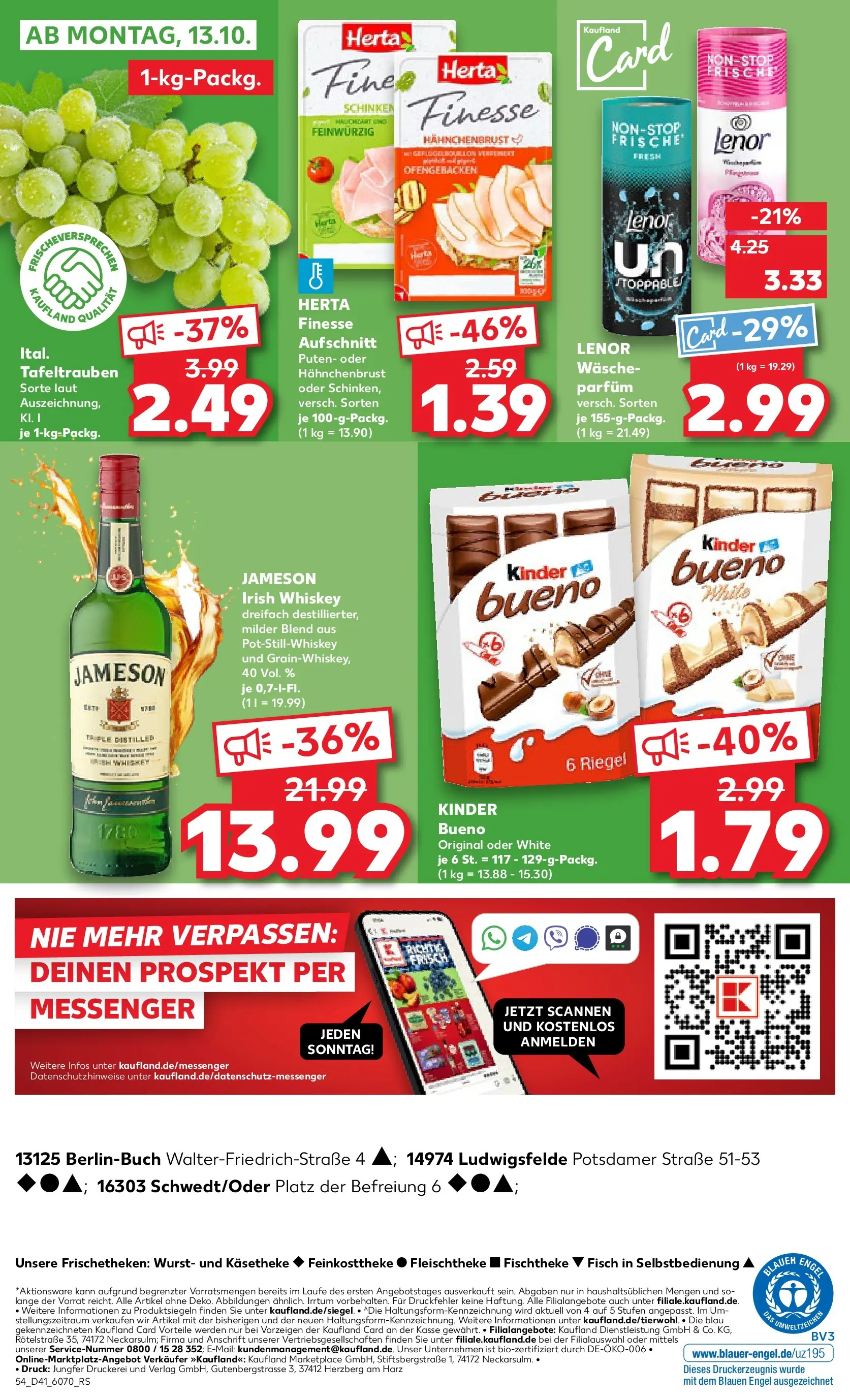 Prospekt Kaufland ab 08.10.2025 » Angebote und Werbung Online | Seite: 54 | Produkte: Lenor, Kinder bueno, Schinken, Herta finesse Prospekt Kaufland ab 08.10.2025 » Angebote Online zum Blättern | Seite: 54 | Produkte: Lenor, Kinder bueno, Schinken, Herta finesse