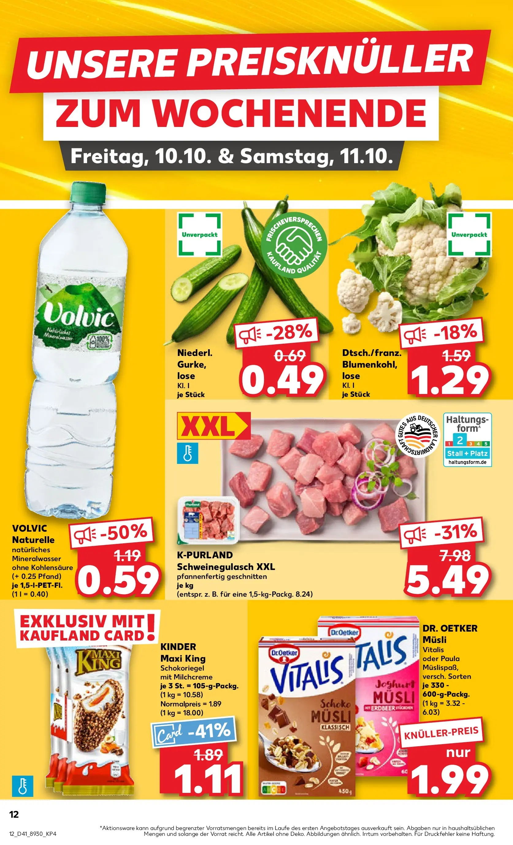 Prospekt Kaufland ab 08.10.2025 » Angebote Online zum Blättern | Seite: 12 | Produkte: Schweinegulasch, Joghurt, Blumenkohl, Volvic