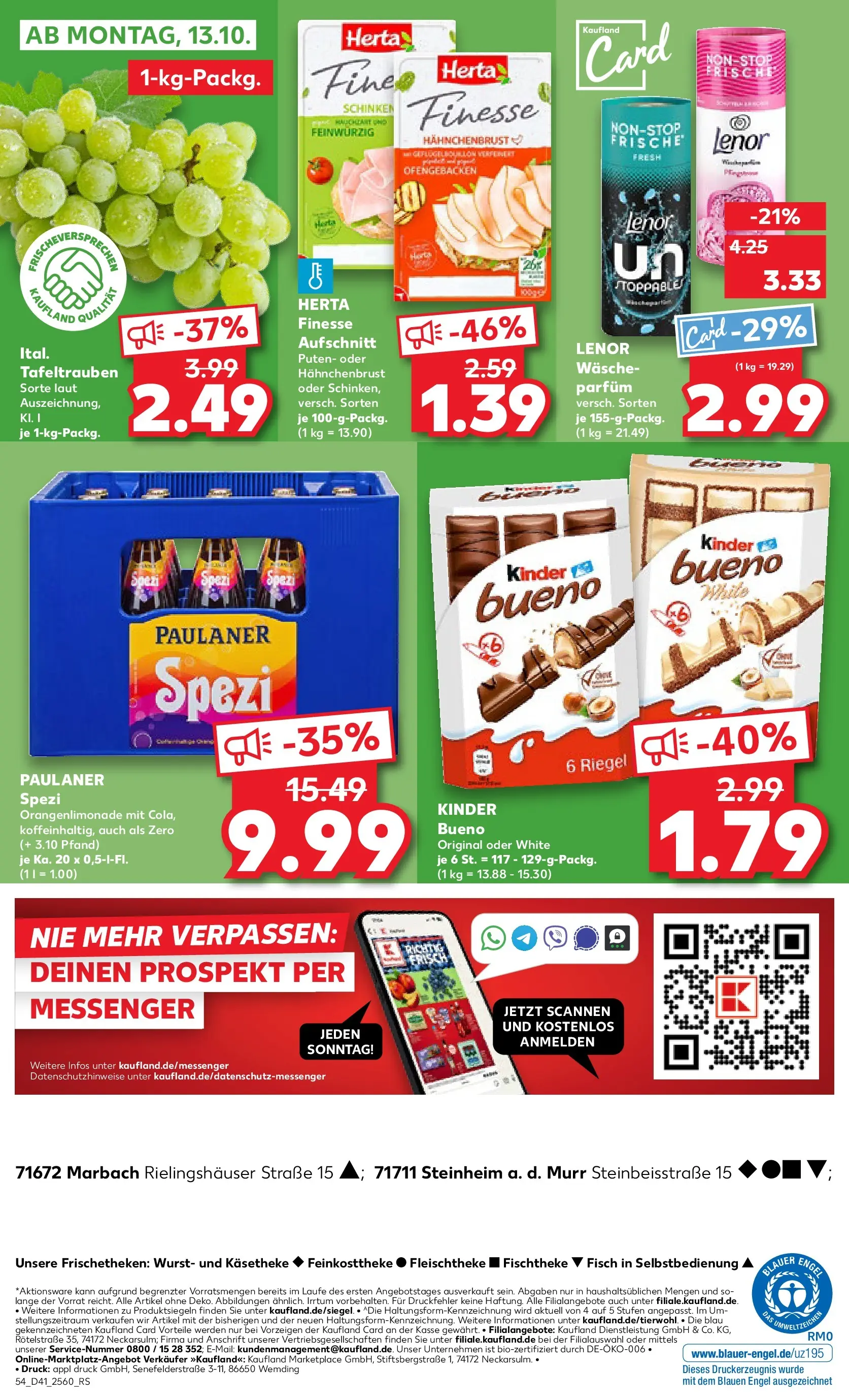 Prospekt Kaufland ab 09.10.2025 » Angebote Online zum Blättern | Seite: 54 | Produkte: Parfüm, Wurst, Herta finesse, Hahnchenbrust