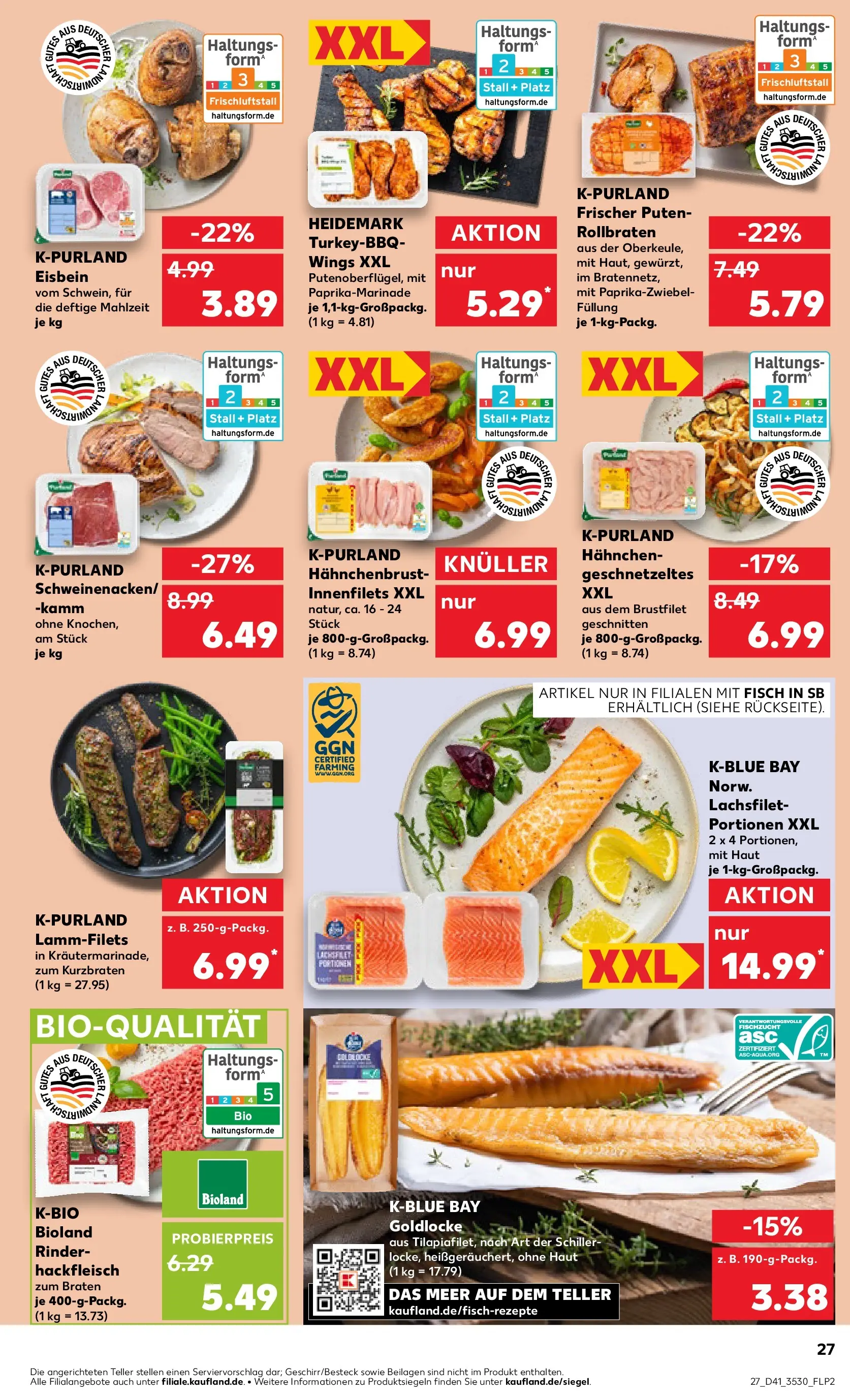Prospekt Kaufland ab 09.10.2025 » Angebote und Werbung Online | Seite: 27 | Produkte: Hahnchen, Fisch, Hackfleisch, Hahnchenbrust Prospekt Kaufland ab 09.10.2025 » Angebote Online zum Blättern | Seite: 27 | Produkte: Hahnchen, Fisch, Hackfleisch, Hahnchenbrust