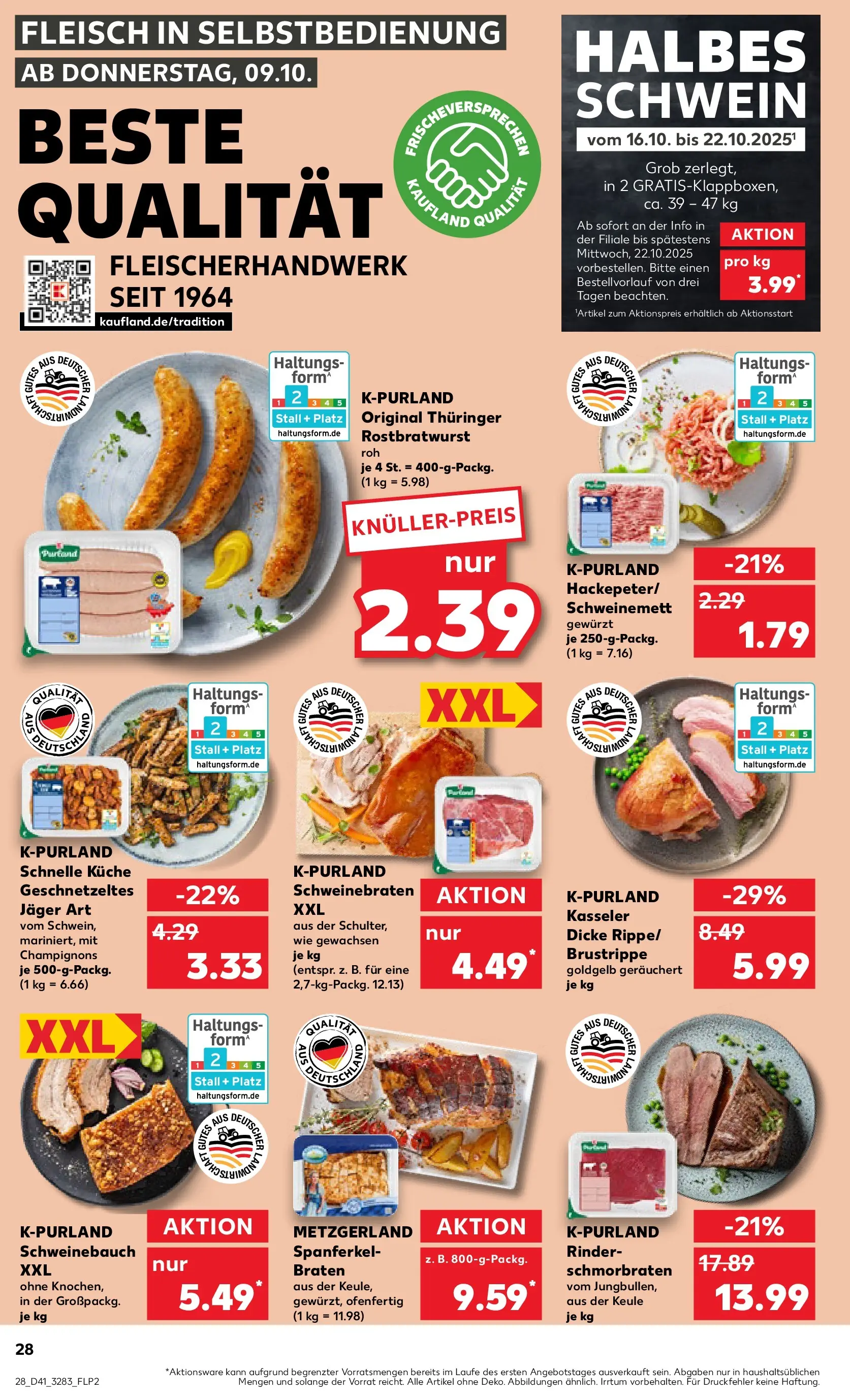 Prospekt Kaufland ab 09.10.2025 » Angebote Online zum Blättern | Seite: 28 | Produkte: Schweinebauch, Küche, Champignons, Fleisch